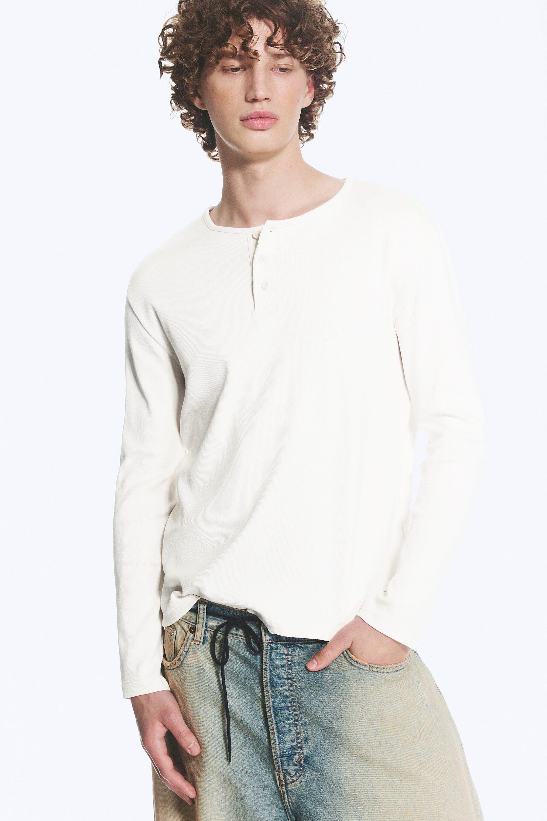 Dusty White - Long-sleeved cotton henley - 1