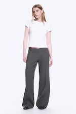 Dark Grey Melange - Mid Rise Flared Suiting Trousers - 0