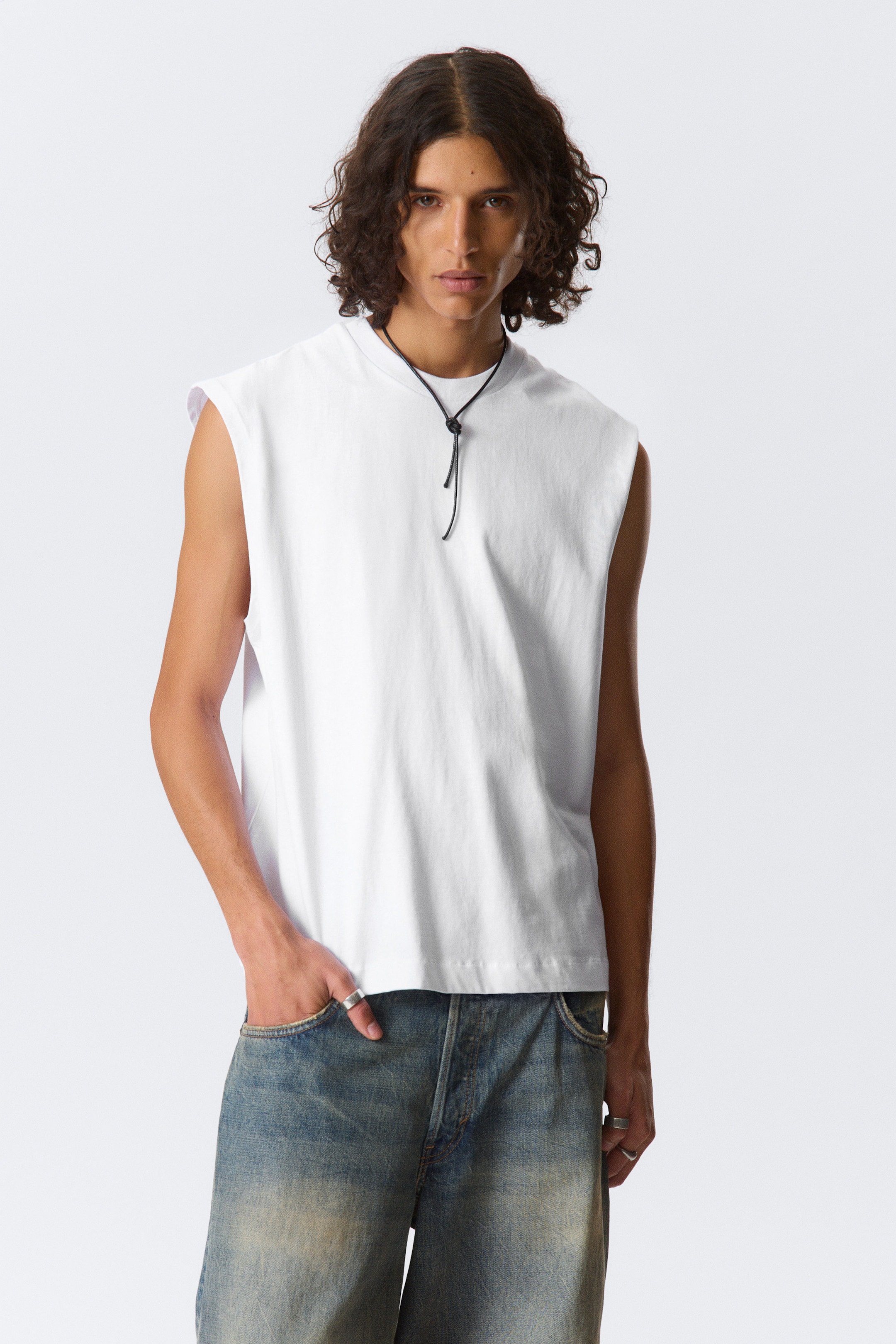 Weiß - Lockeres, quadratisches Baumwoll-Tanktop - 1