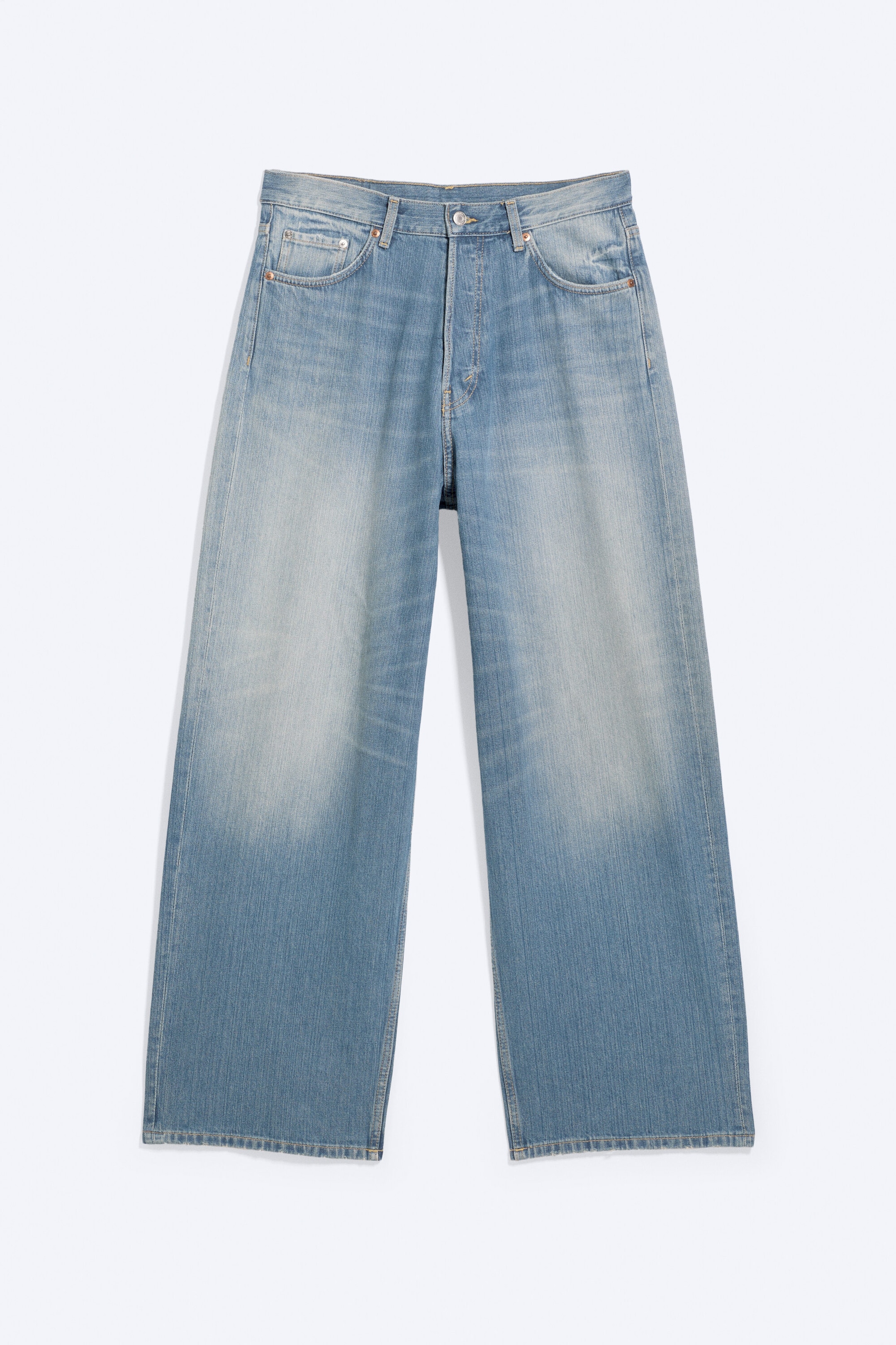 Saddle Blue - Mellanblå - Astro Mid Waist Loose Baggy Unisex Jeans - 6