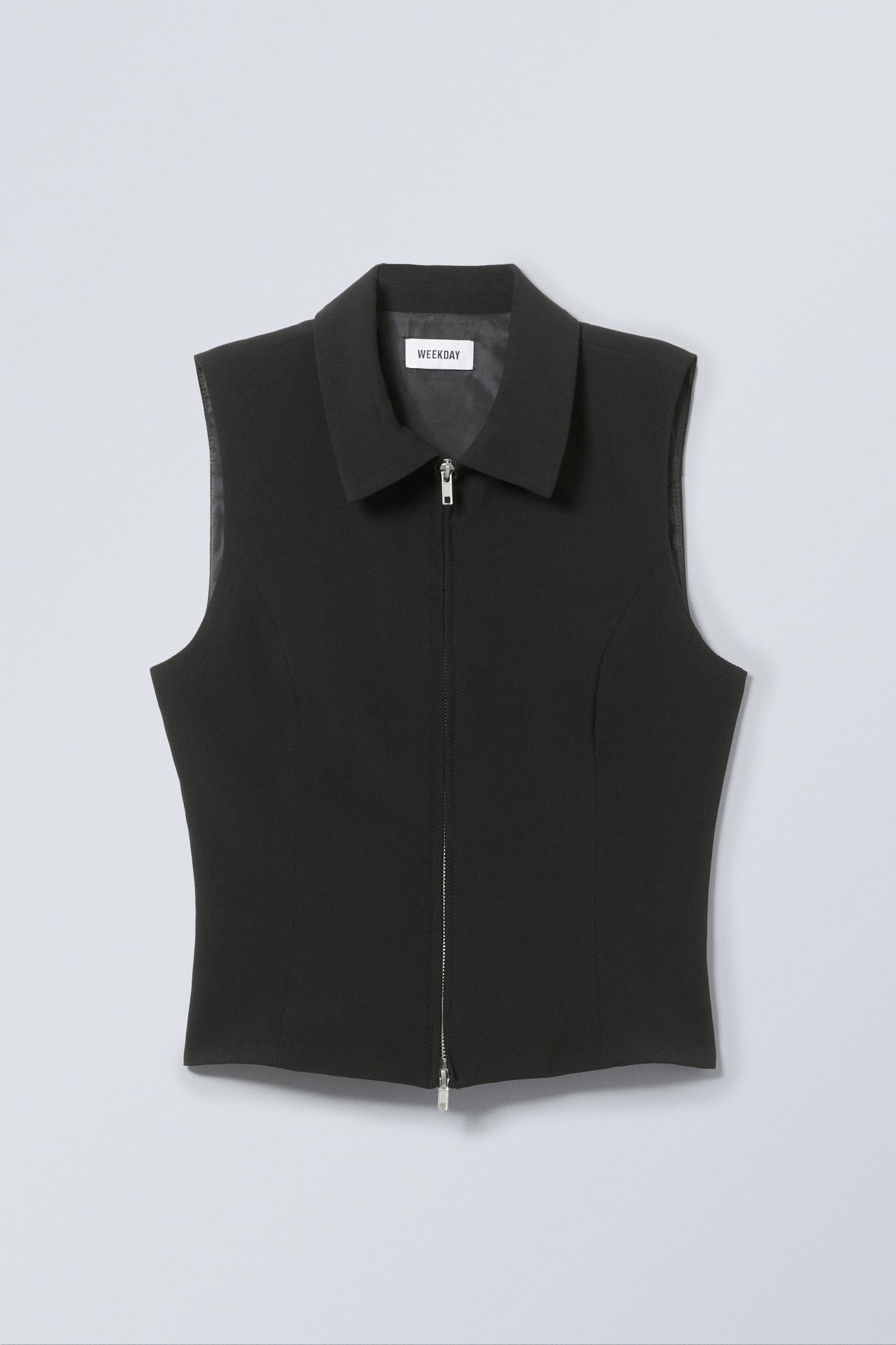 Zwart - Nauwsluitend gilet met rits - 1