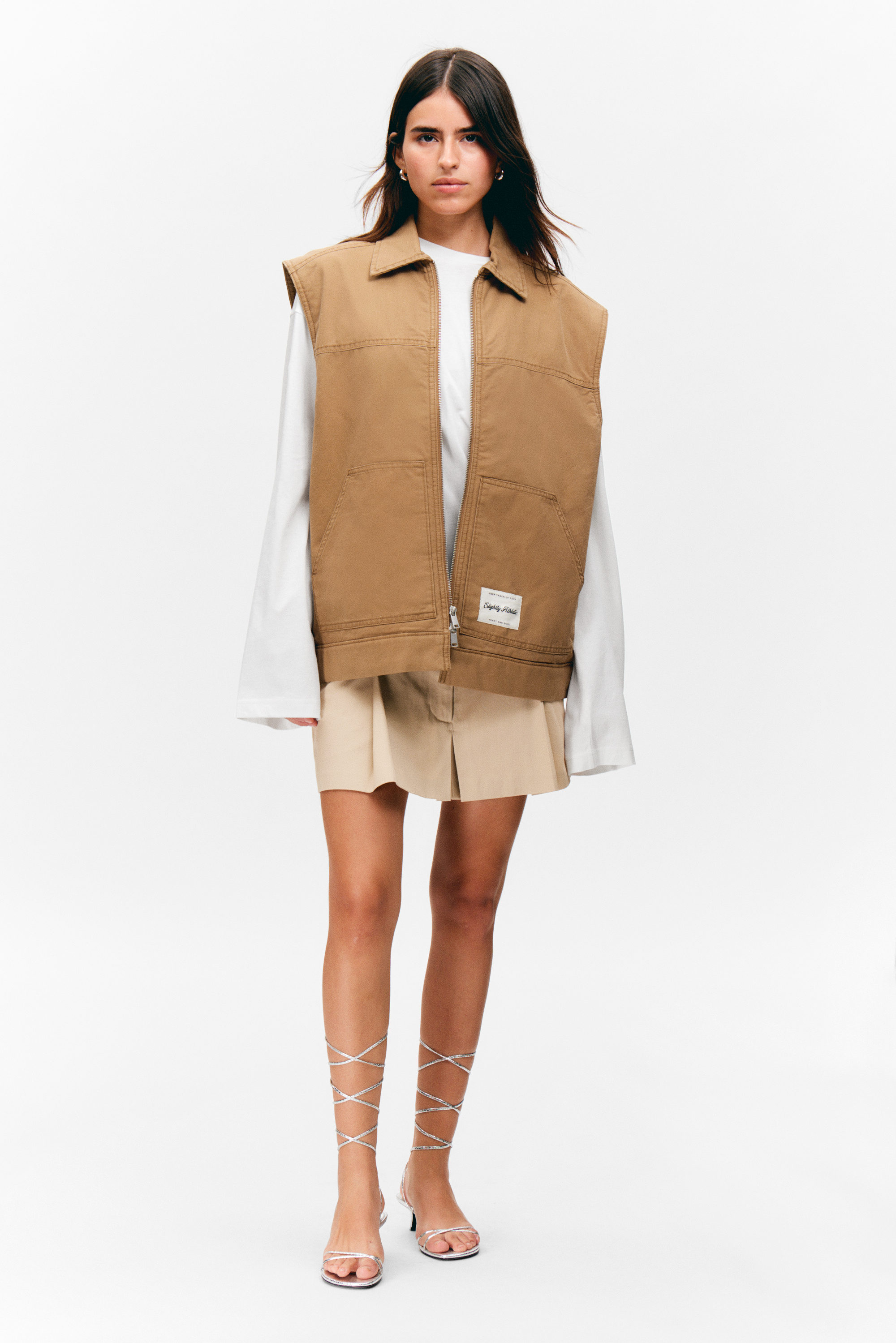 Brown - Lightly Padded Canvas Zip Vest - 2