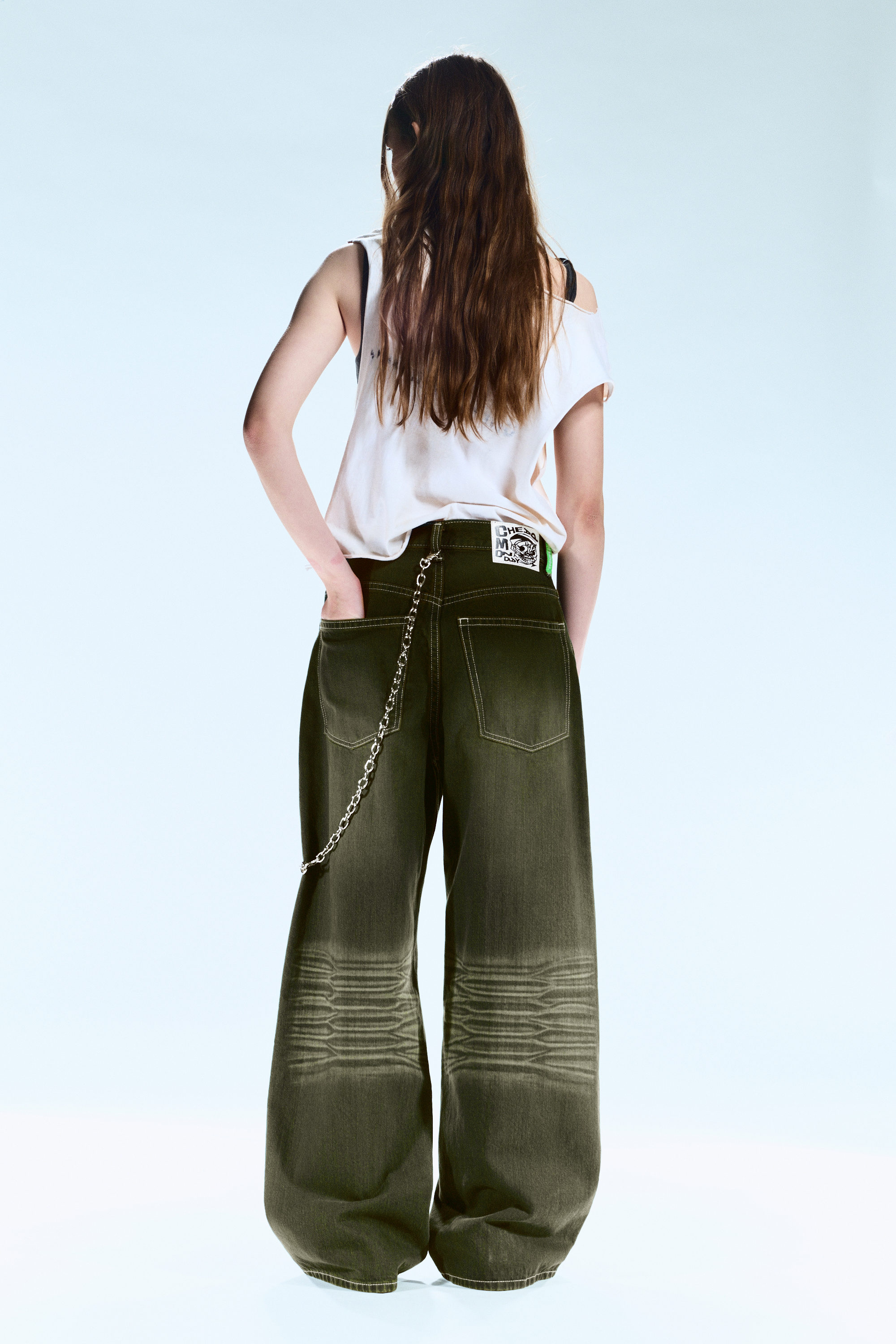 Deep Green - Kakigroen - Looser jeans met normale taille en wijde pijpen - 8