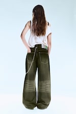 Deep Green - Khaki Green - Looser Regular Waist Loose Straight Jeans - 5