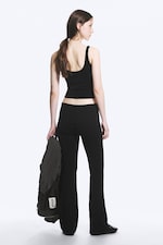 Black - Folded Waist Flared Yoga Tights - 2