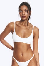 White - Soft Ribbed Halter Bra - 1