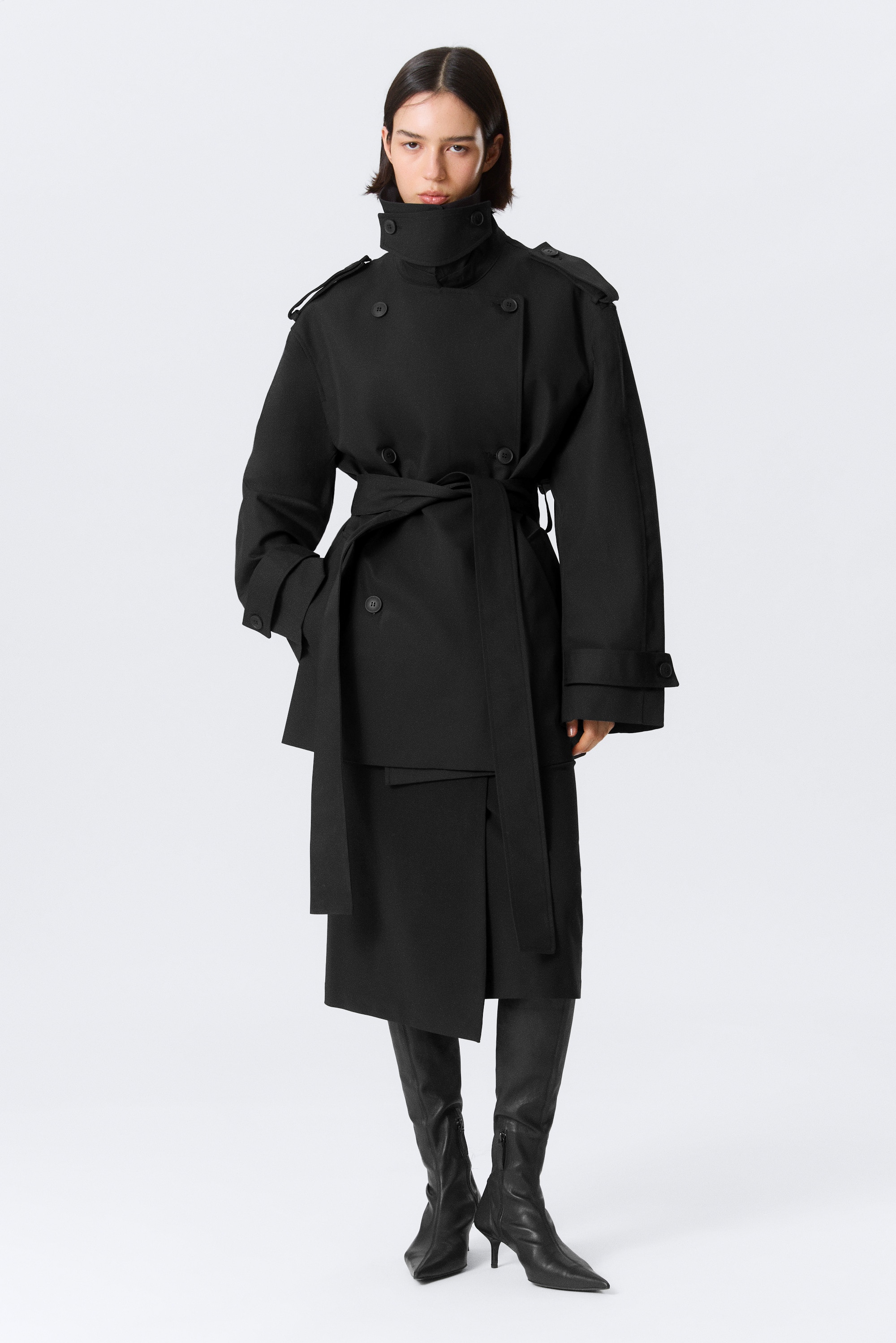 Trench court croisé oversize - Noir