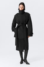 Black - FAUSTINA C OVERSIZED DOUBLE-BREASTED TRENCH COAT - 0
