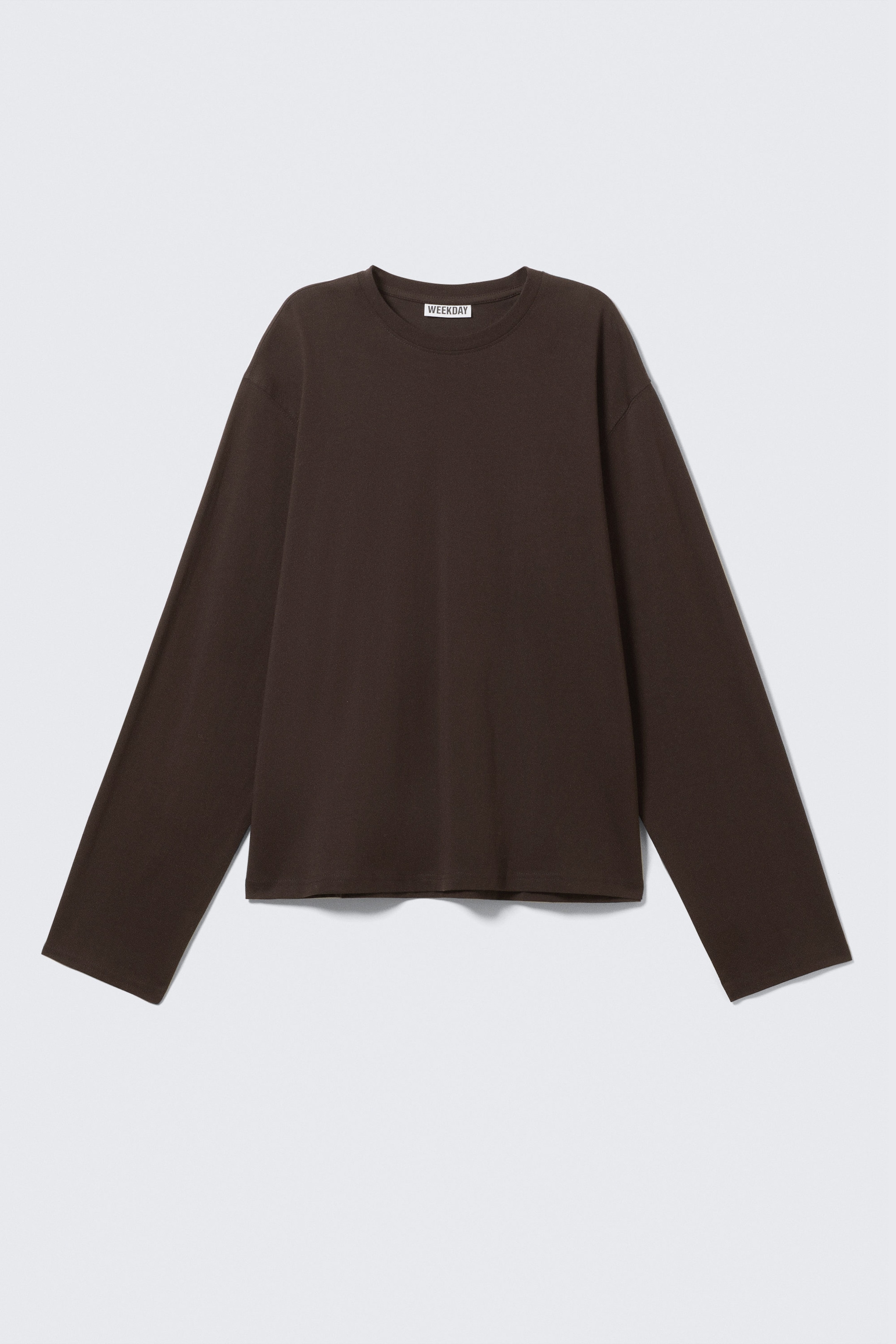 Dark Brown - Long-Sleeved Boxy Cotton T-shirt - 0