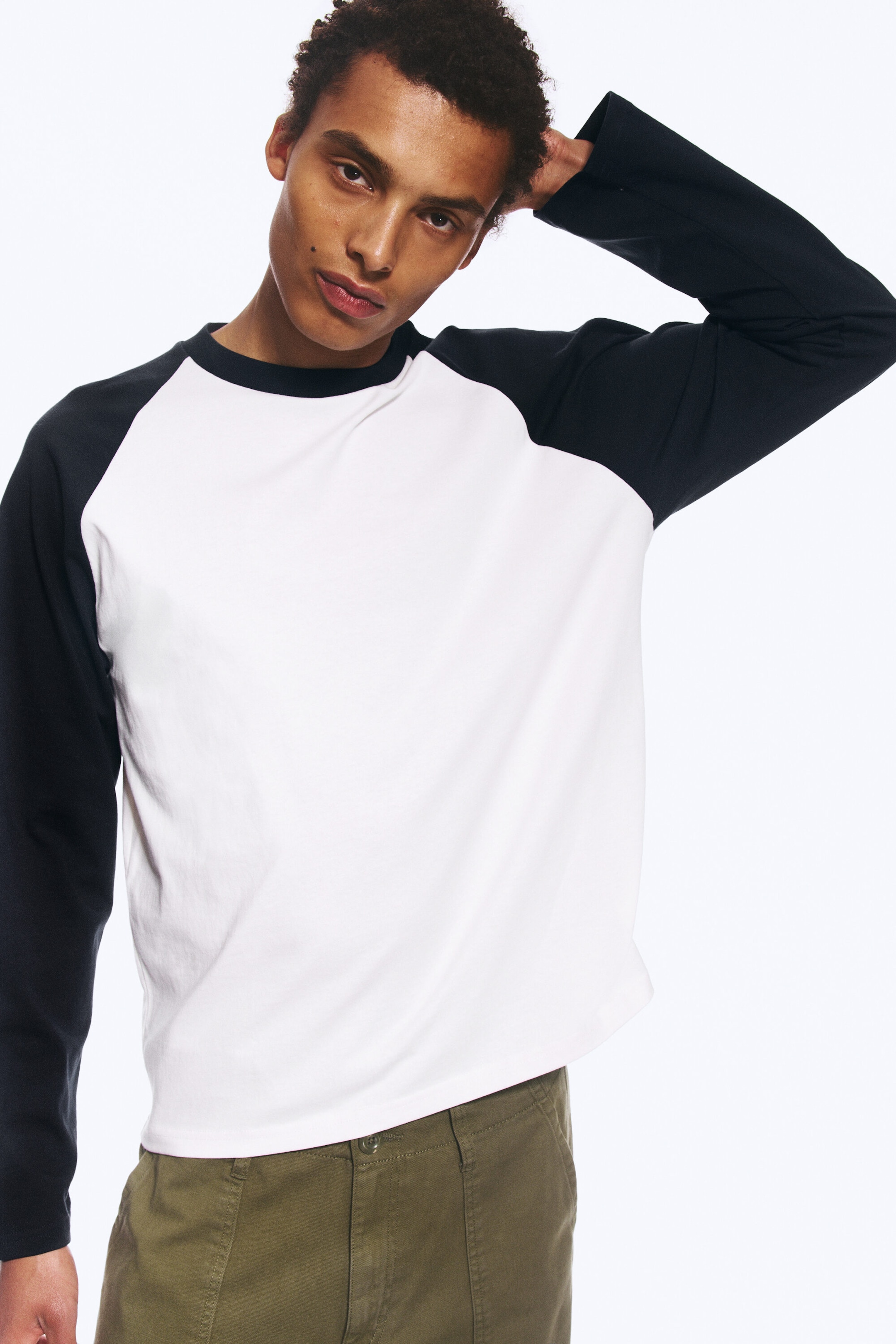 White & Navy Blue - Loose Boxy Raglan-Sleeved T-shirt - 1