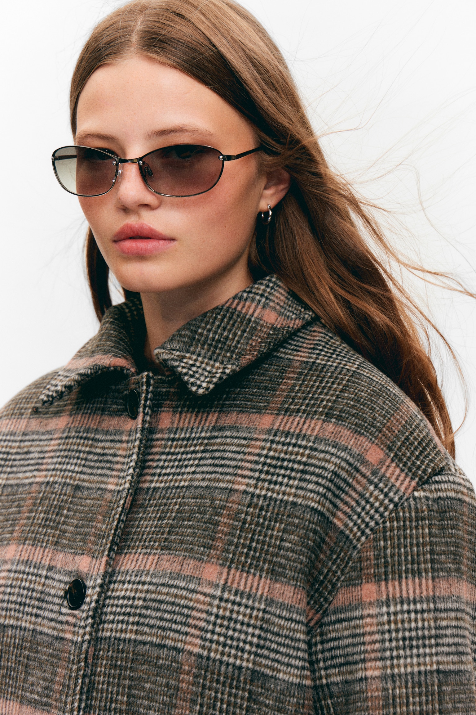 Knee-Length Single-Breasted Coat - Dusty Mole Check/Dusty Dark Grey Melange - 5