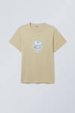Beige - Boxy Graphic Printed T-Shirt - 0