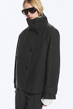 Dark Grey Melange - Funnel collar wool-blend jacket - 3