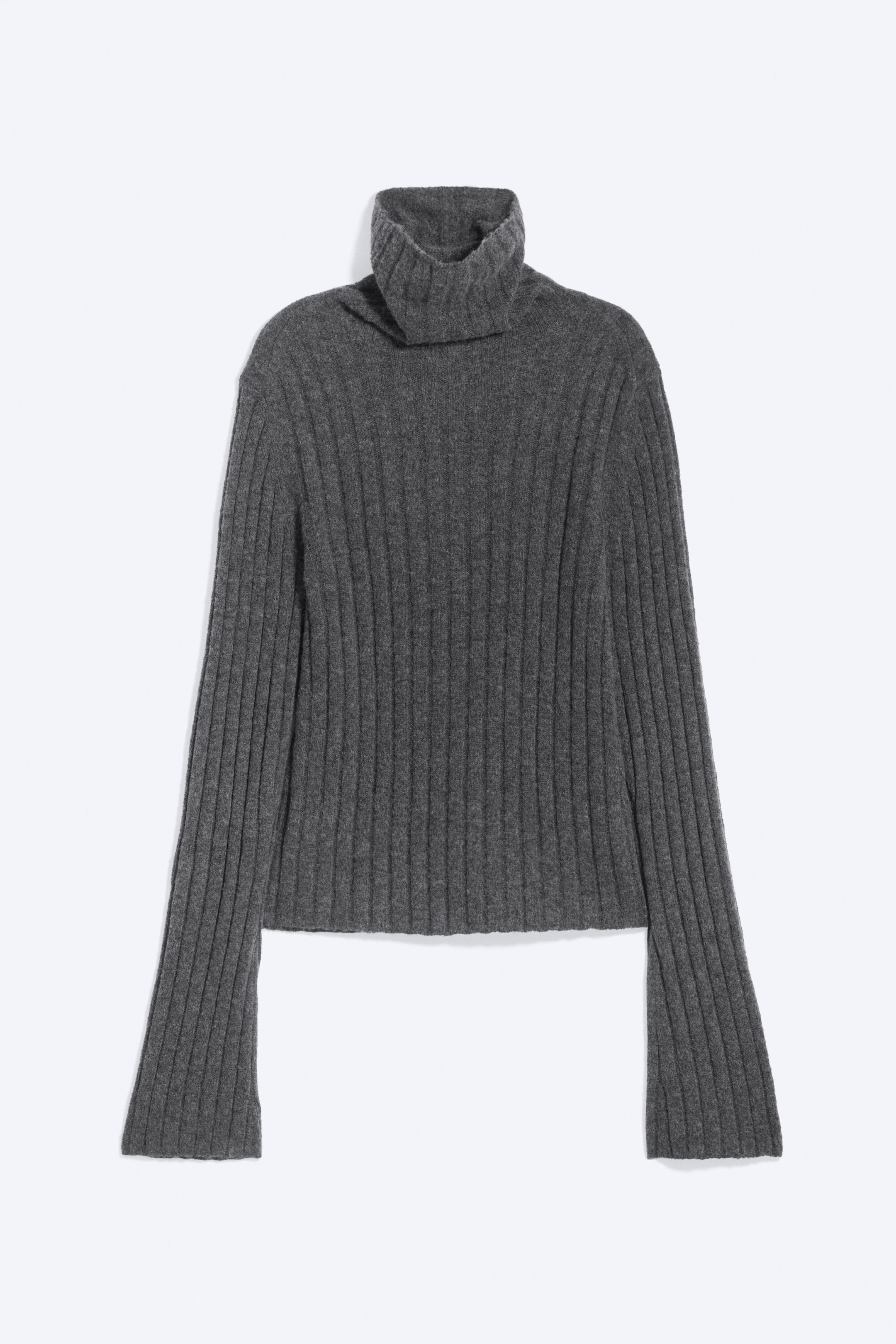 Dunkelgrau - Wollmix-Pullover mit Rollkragen und Flared-Ärmeln - 1