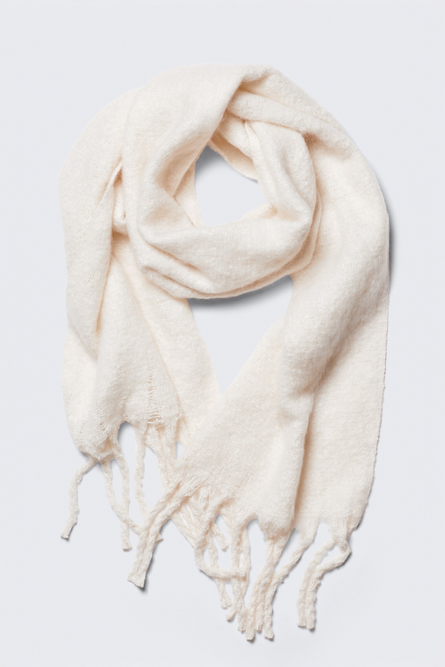 Chunky Tørklæde med Frynser - Hvid/Stribet beige/Bordeaux - 2