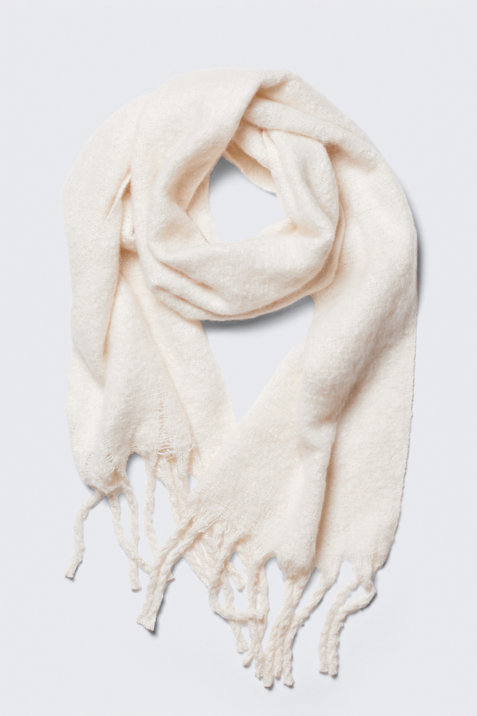 Chunky Fringed Scarf - White/Burgundy/Striped Beige - 2