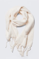 Weiß - Grobstrick-Schal mit Fransen - 0