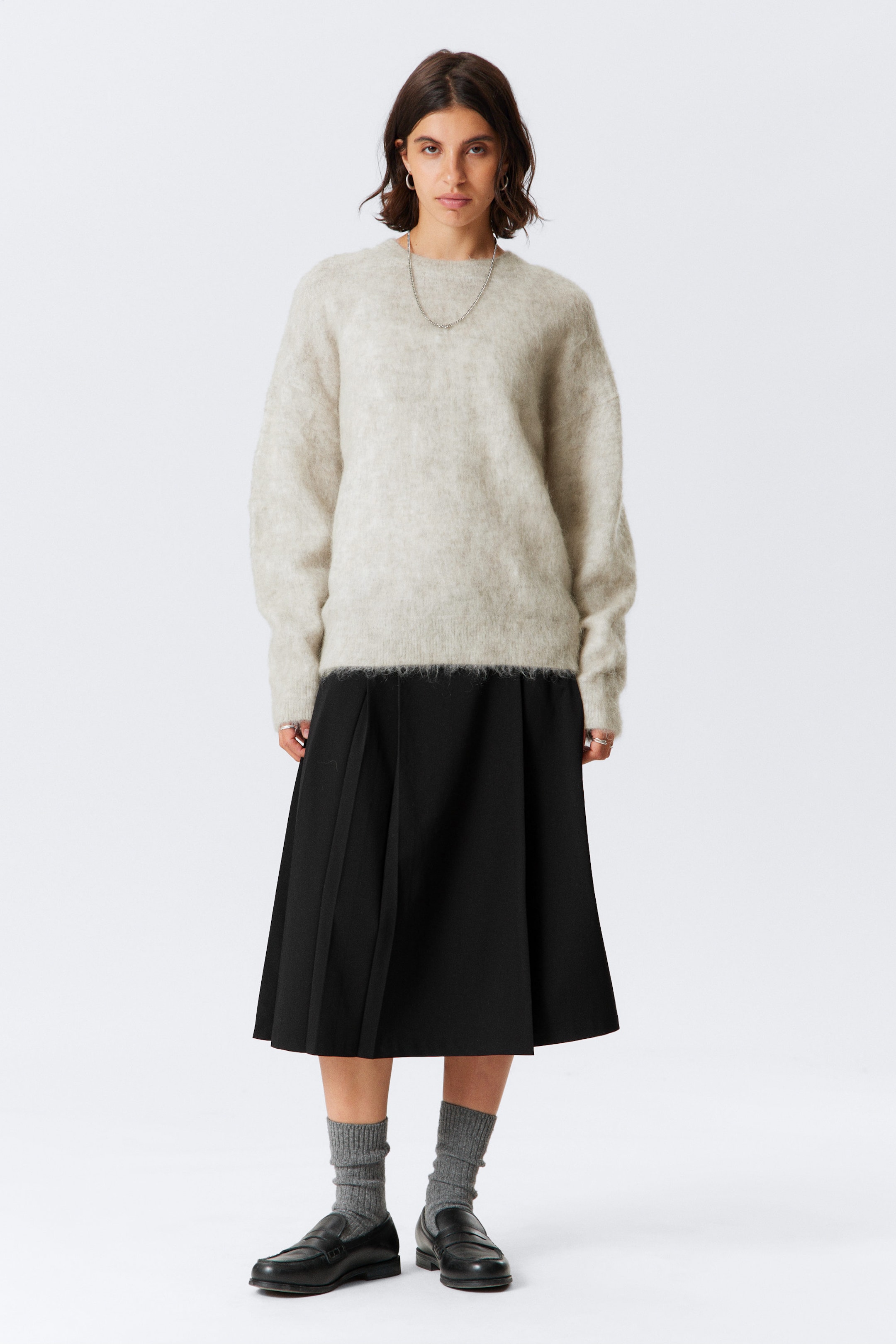 Beige - Oversized Knitted Mohair Blend Sweater - 2