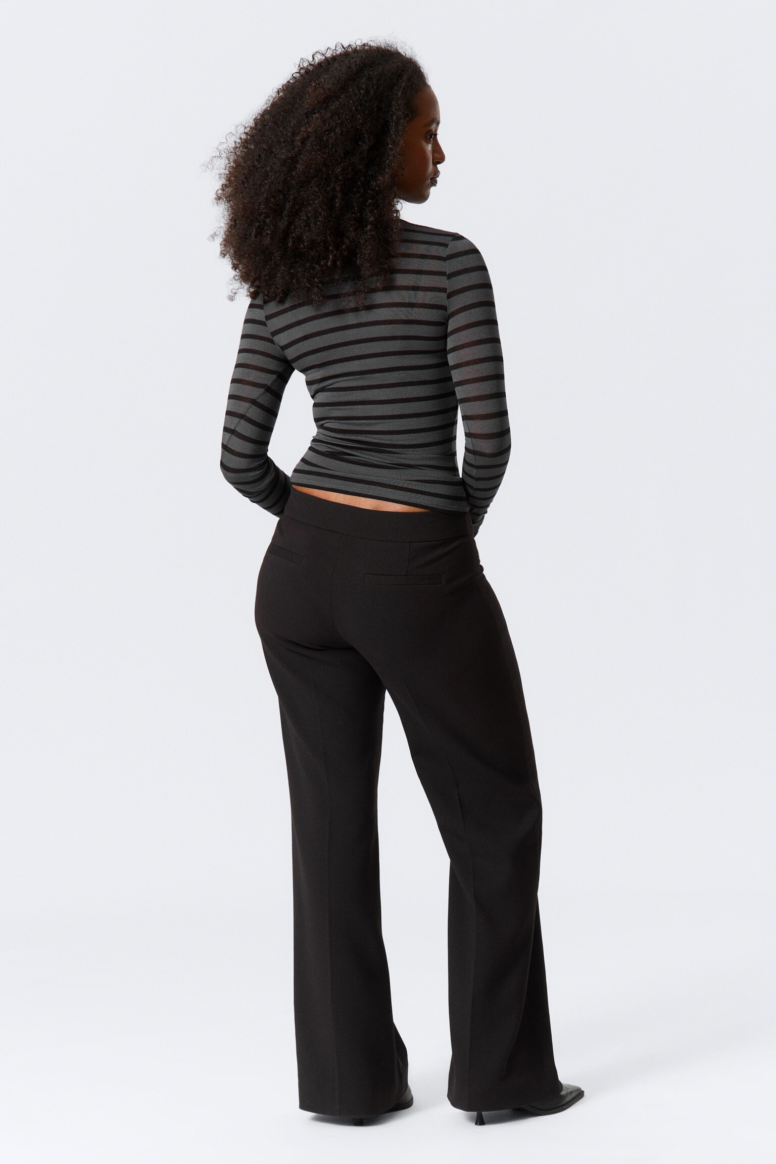 Mid Rise Flared Suiting Trousers - Black/Dark Grey Melange - 3