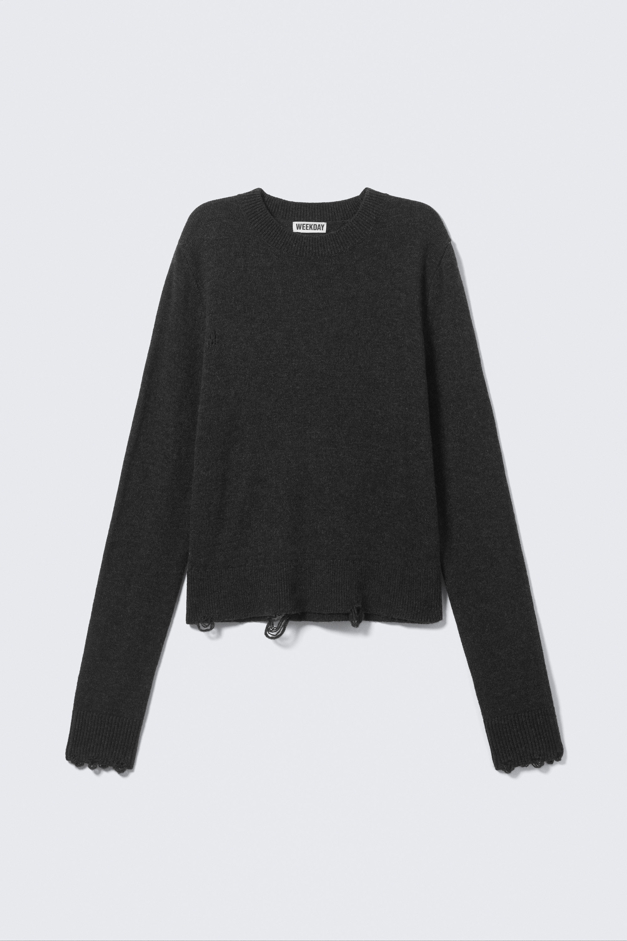 Zwart - Trui van gekrompen distressed wolmix - 1