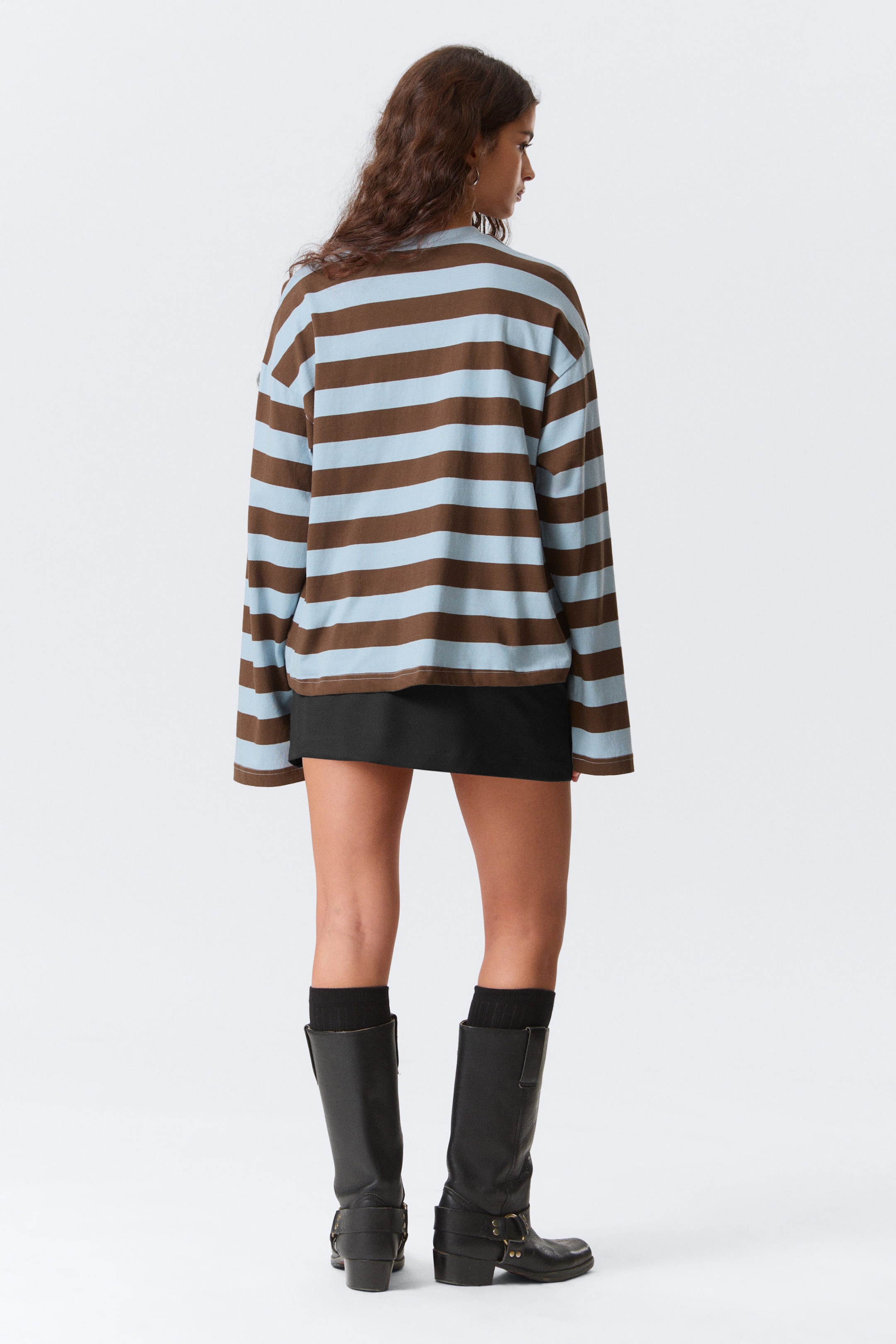 Blue/Brown Stripe - Long-Sleeved Cotton T-shirt - 3
