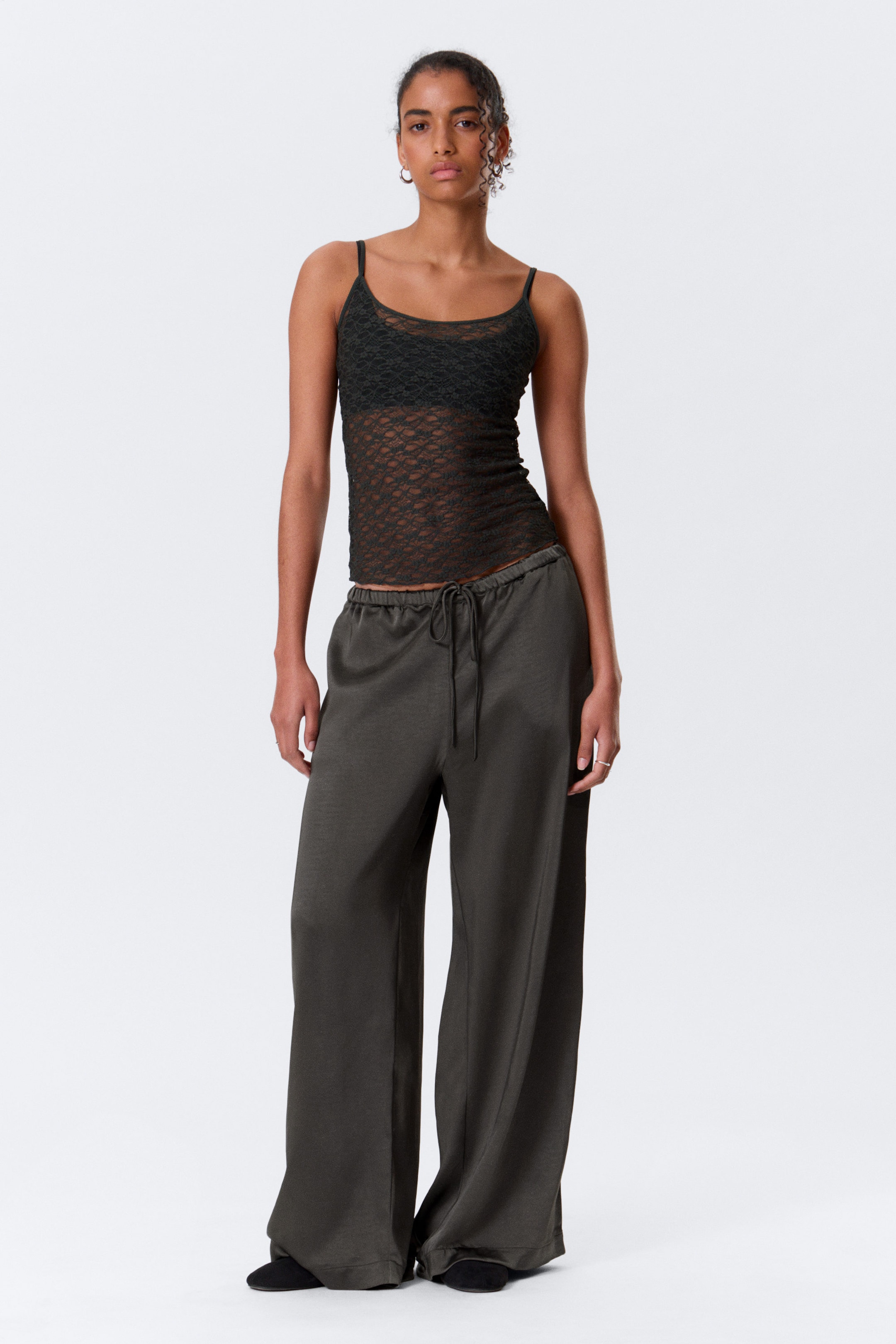 Dark Grey - Lace Pyjama Tank Top - 2