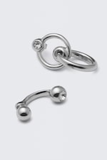 Silver - Mixed Pierce Hoop Earrings - 1