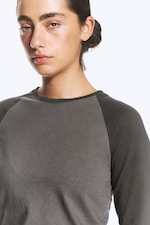 Dunkles Taupe - Raglan-Top mit 3/4-Ärmeln - 1