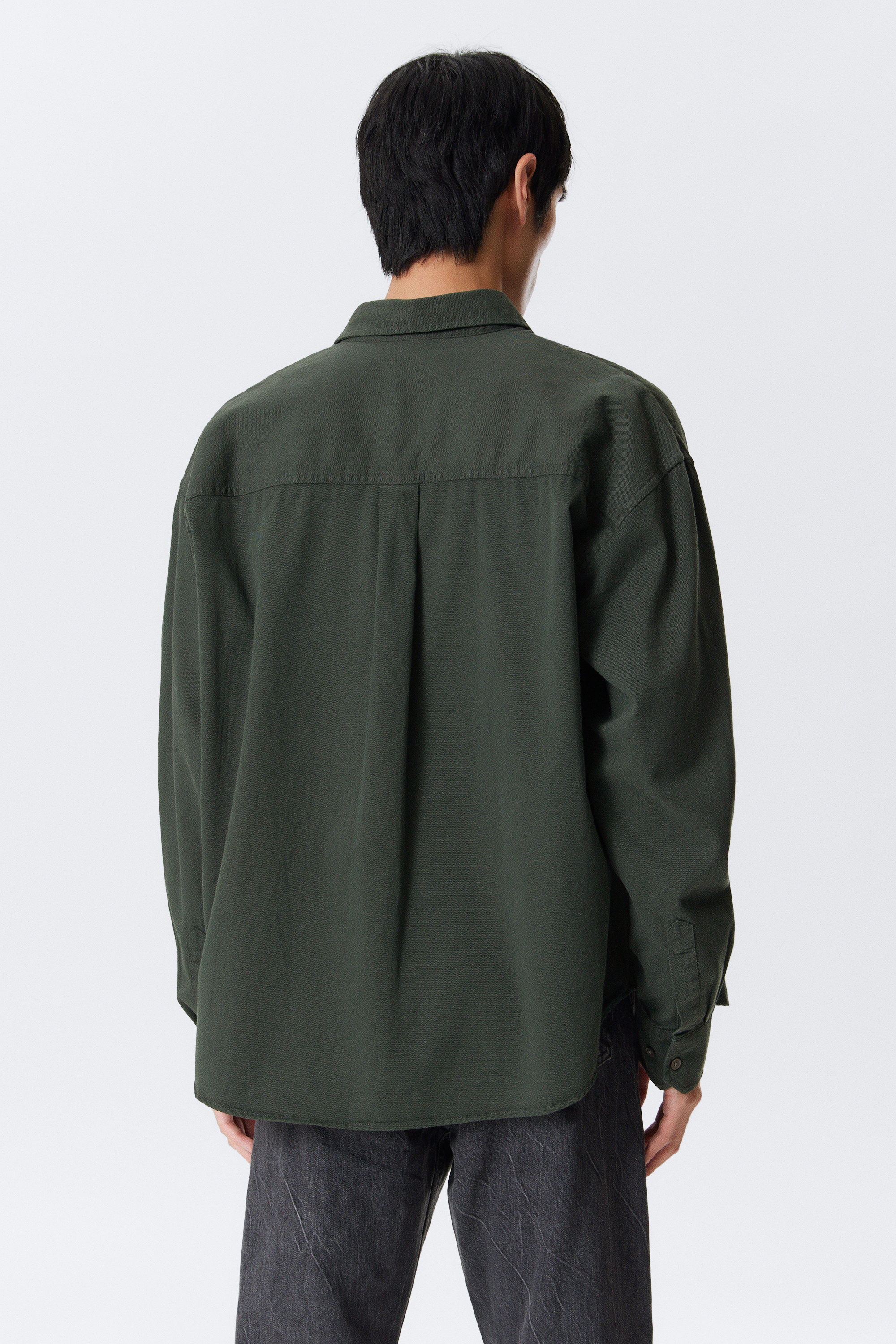 Dark Green - Embroidered Oversized Cotton Shirt - 4