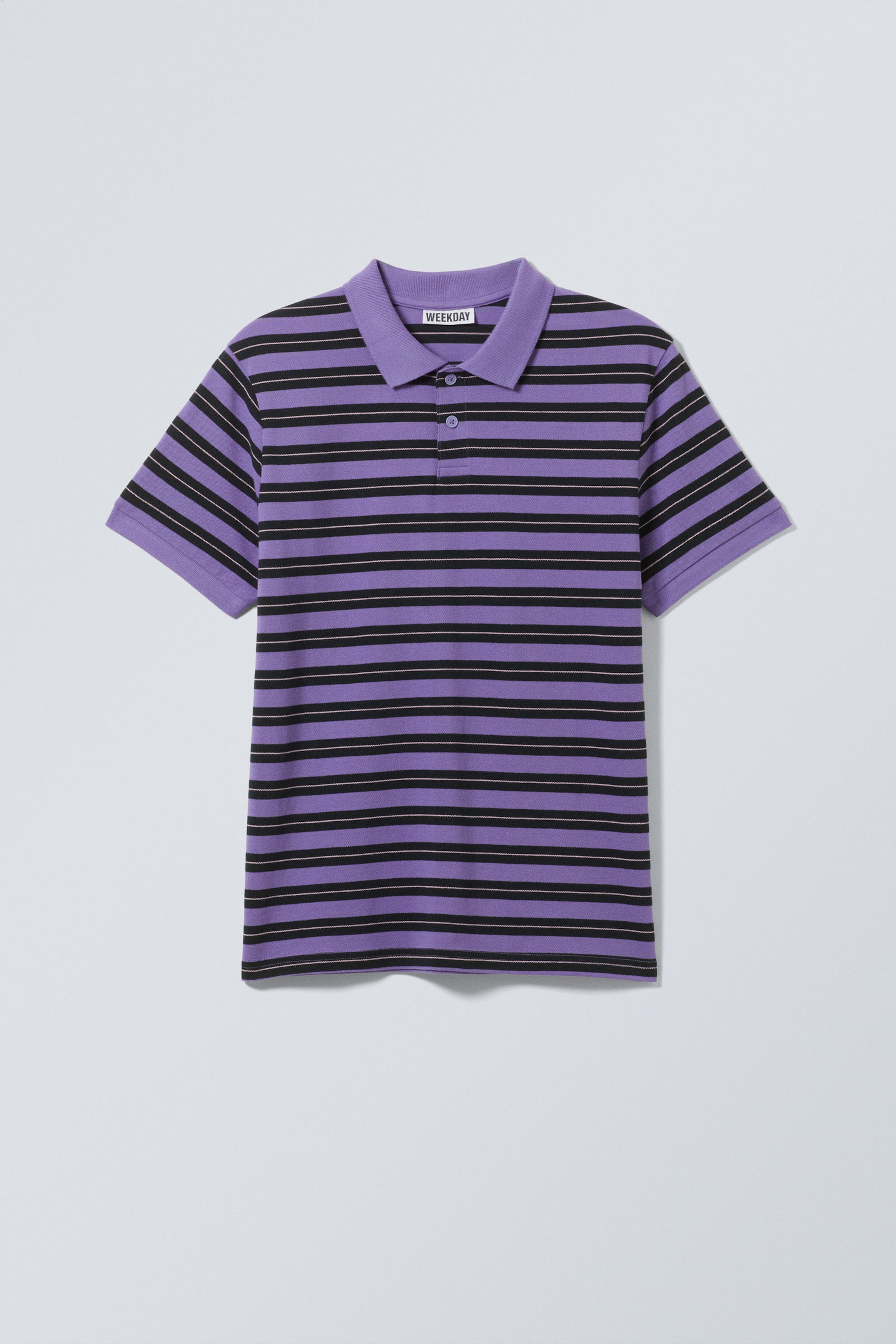 Striped Lilac - Short-Sleeved Cotton Piqué Polo Shirt - 3