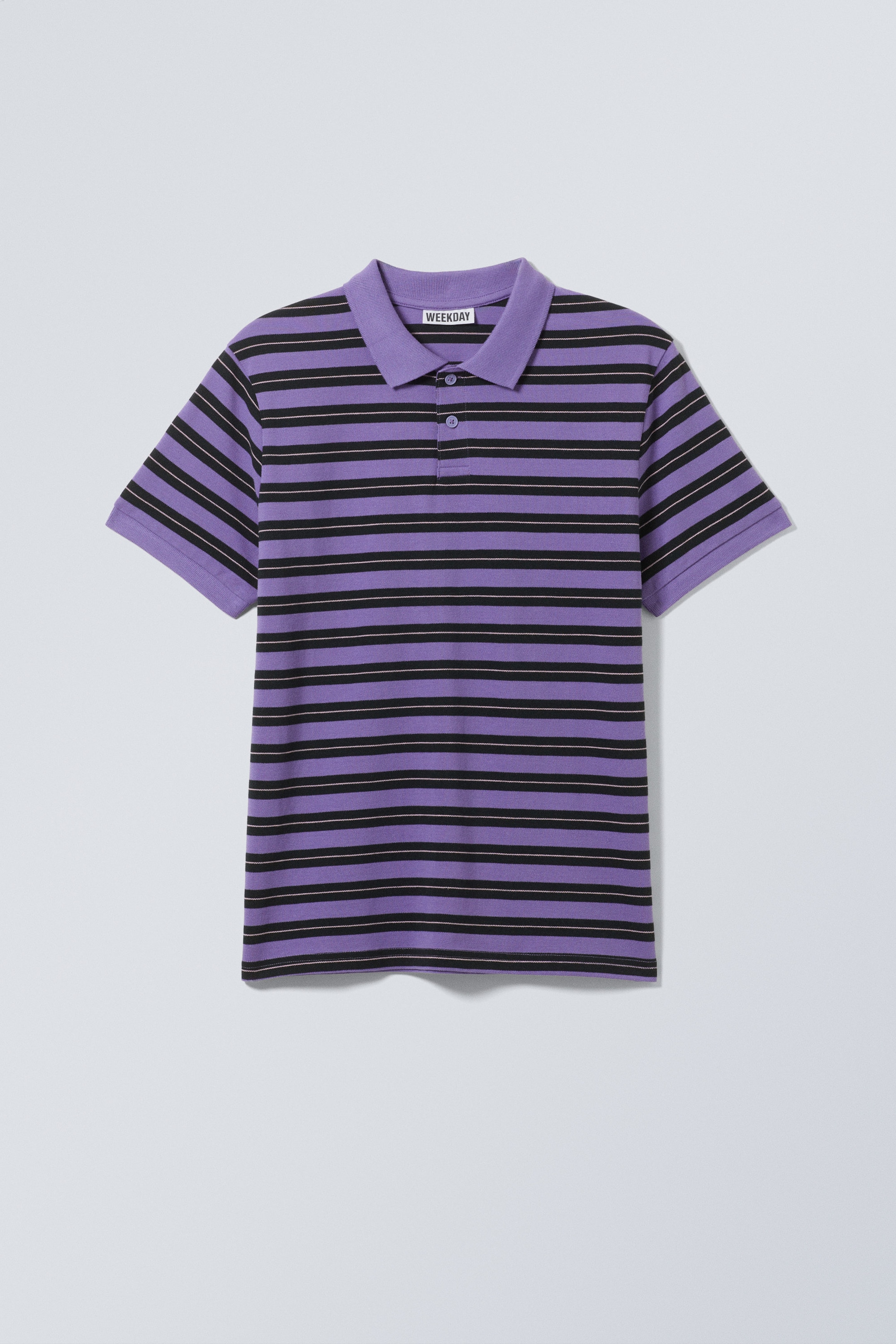 Striped Lilac - Short-Sleeved Cotton Piqué Polo Shirt