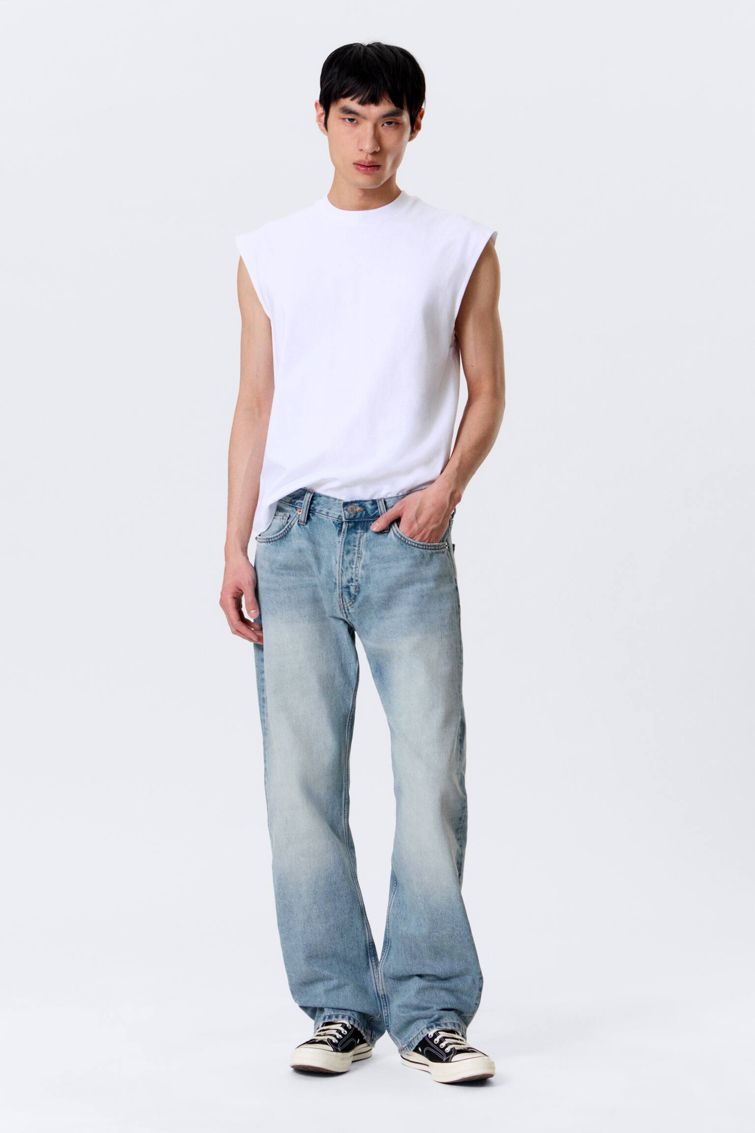 Meteor Low Rise Relaxed Straight Jeans - Kimberley Blue - Medium Blue/Dirty White - White/Black Rinse - Black - 1