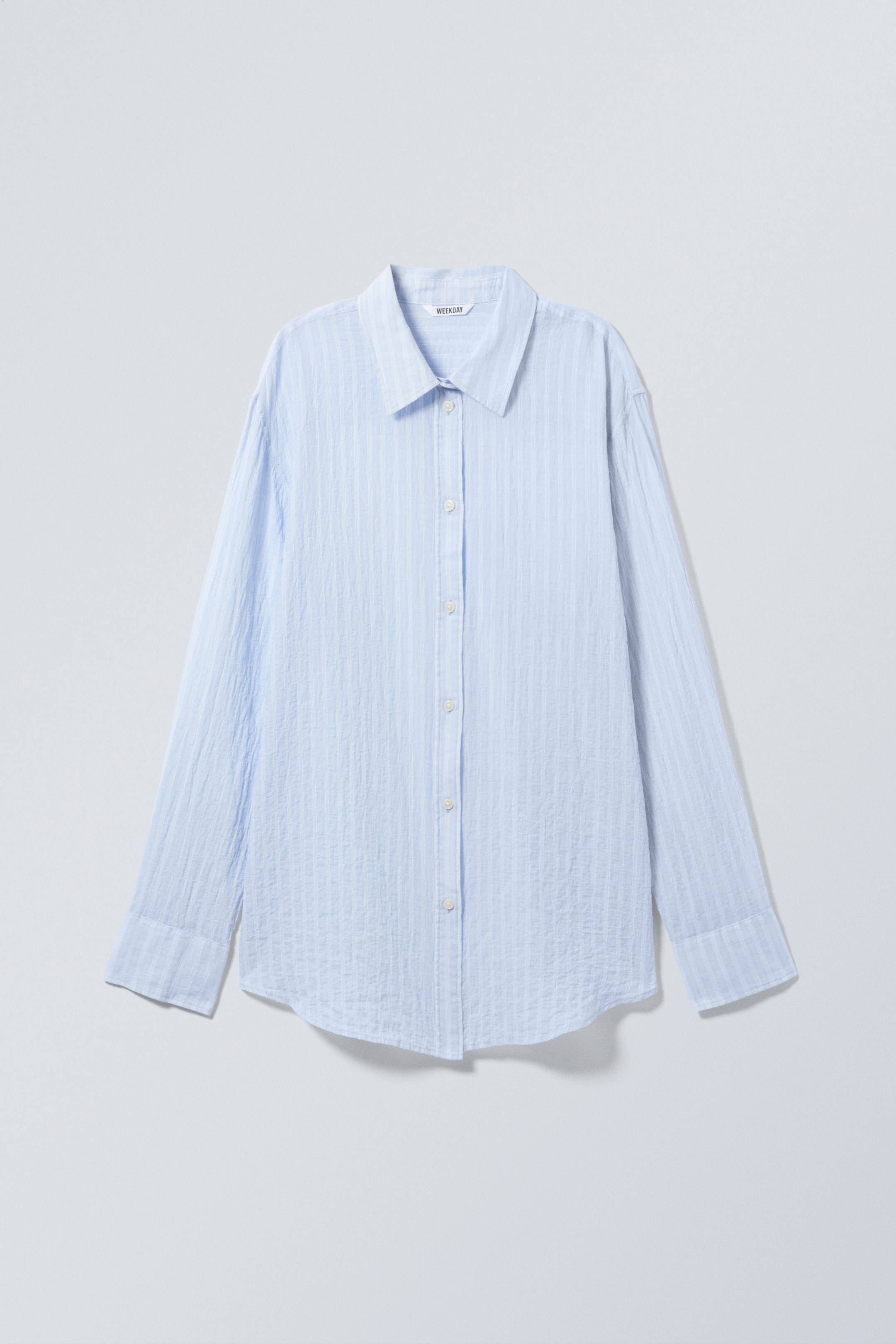 Striped Light Blue - Crinkled Transparent Long-Sleeved Shirt - 1