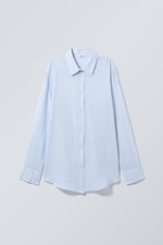 Striped Light Blue - Crinkled Transparent Long-Sleeved Shirt - 0