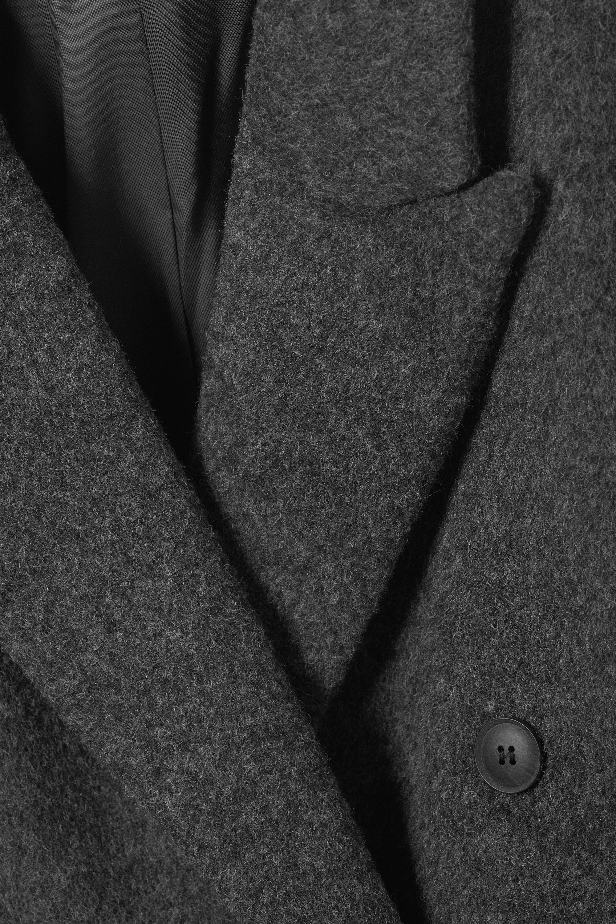 Dark Grey Melange - Logan Hairy Double-Breasted Wool-Blend Coat - 8