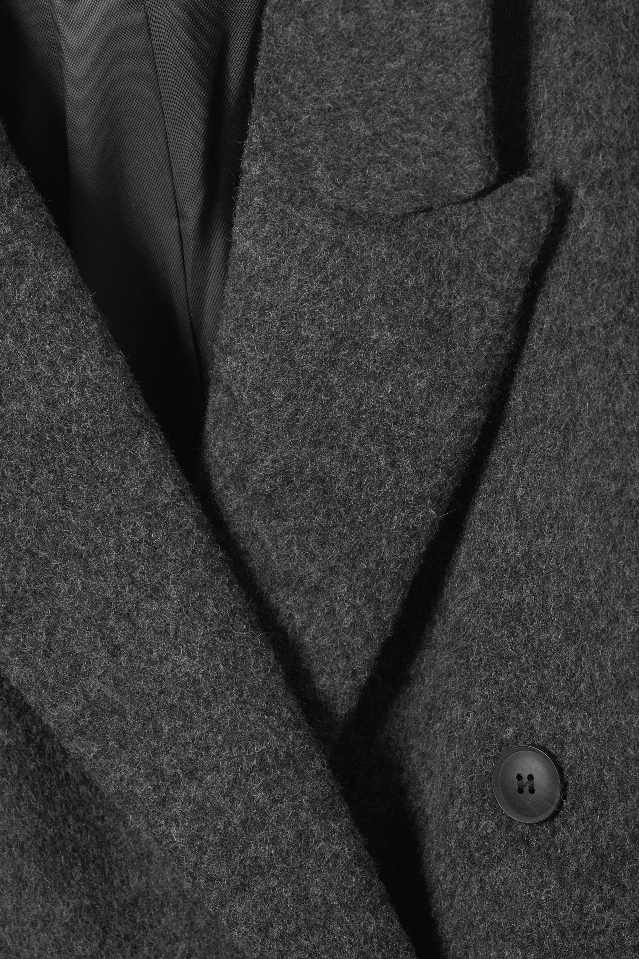 Dark Grey Melange - Logan Hairy Double-Breasted Wool-Blend Coat - 8