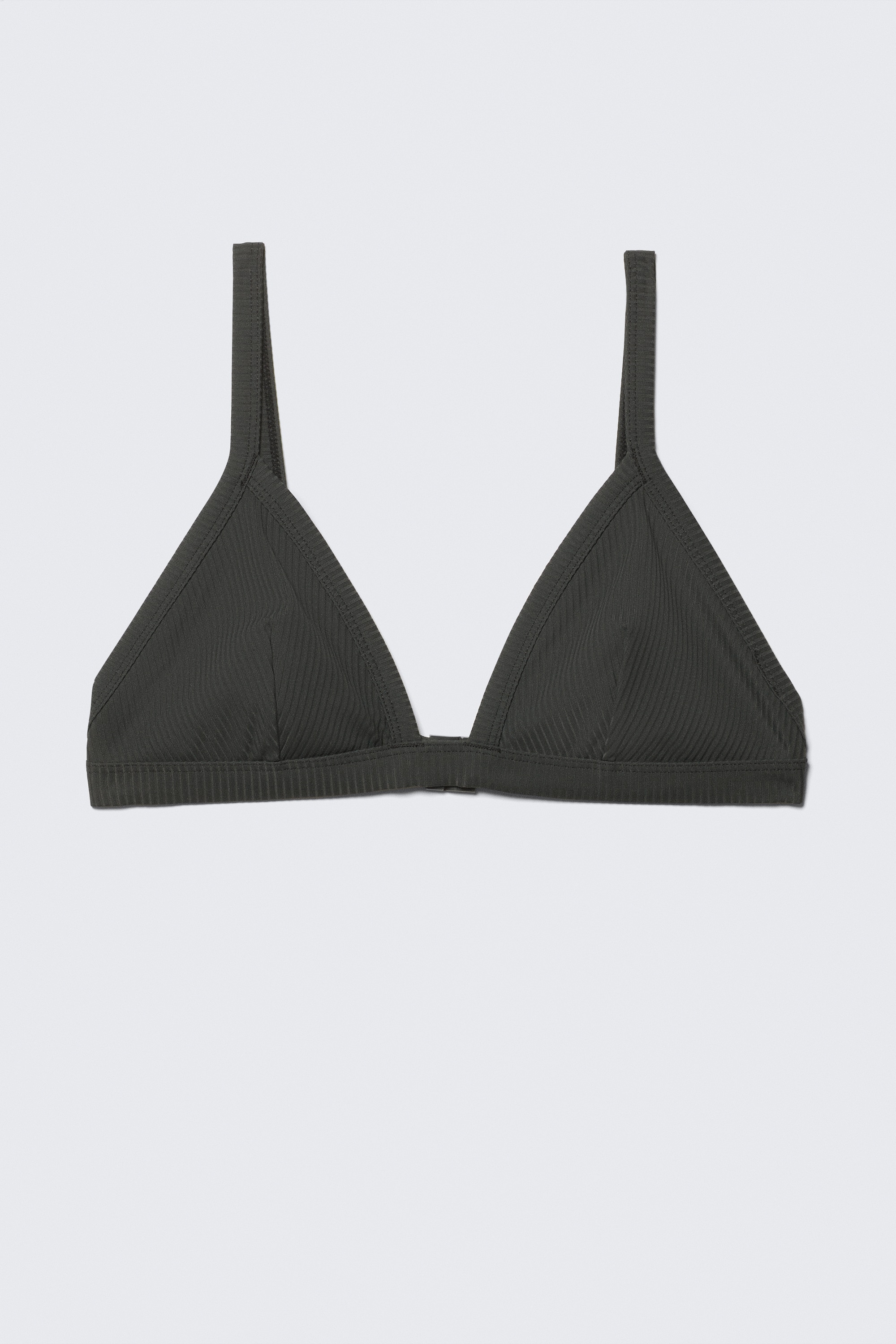 Ribbed V-neck Bikini Top - Dark Grey