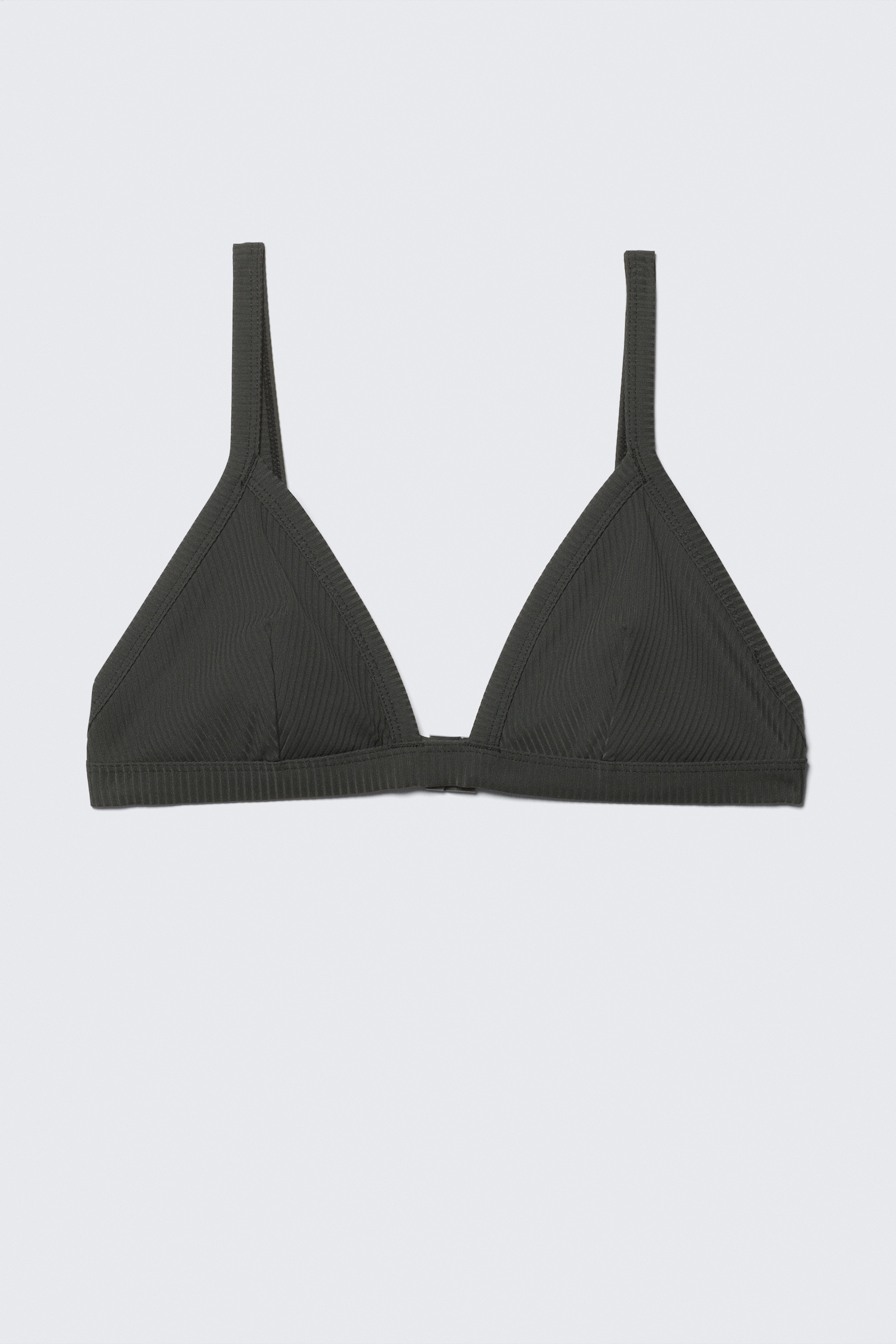 Top de bikini con escote en V de canalé - Gris oscuro - 2