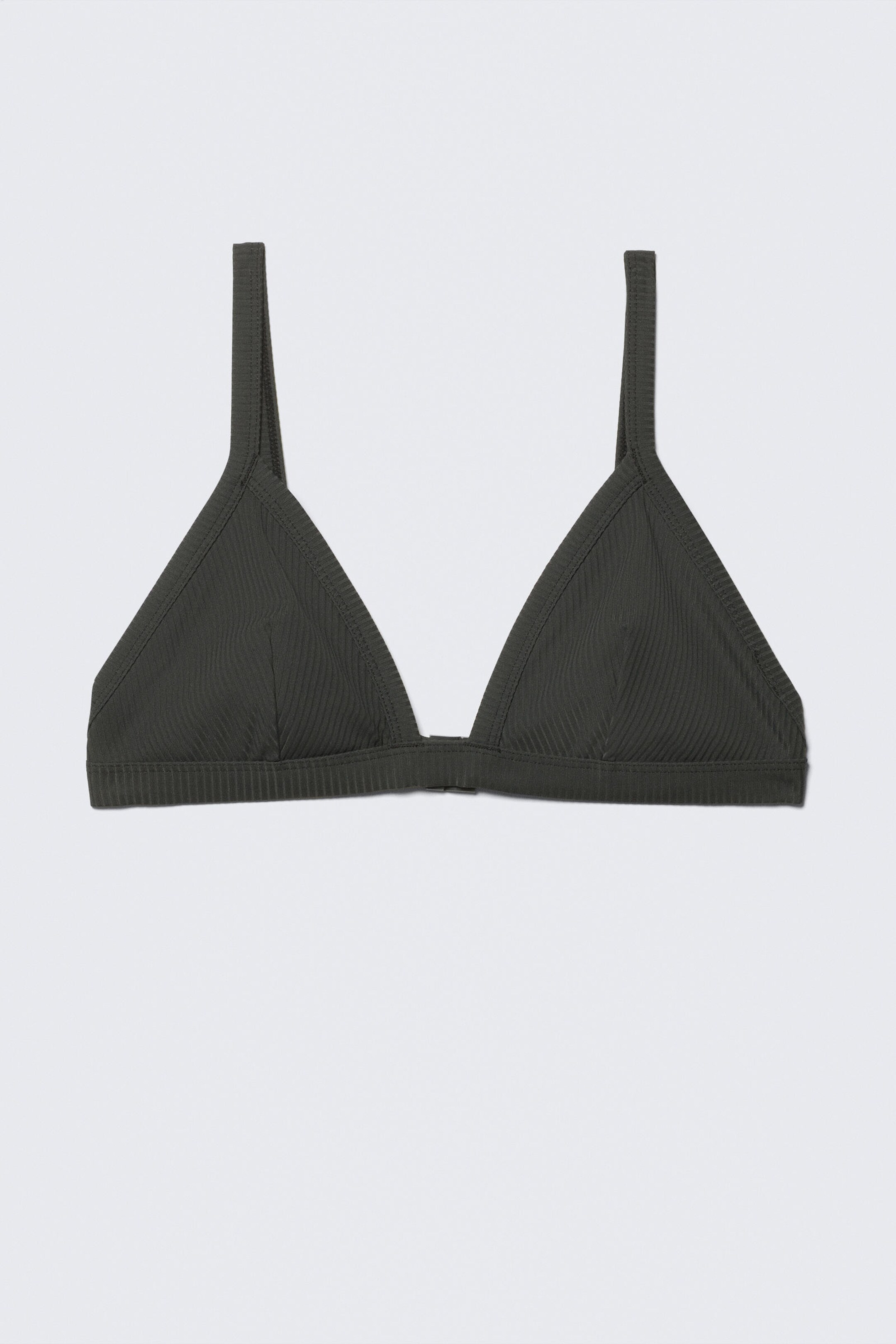 Dark Grey - Ribbed V-neck Bikini Top - 4