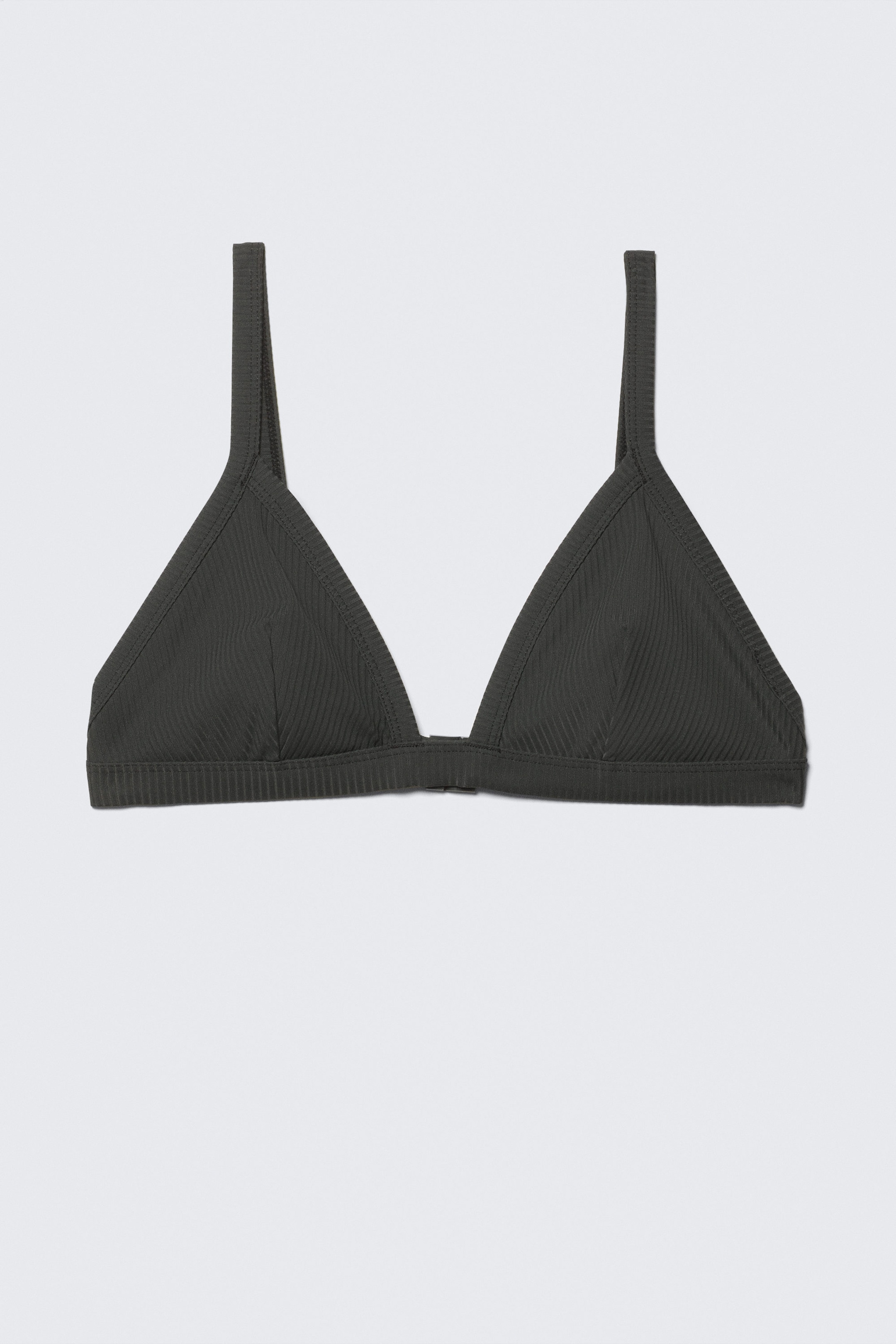 Dark Grey - Ribbed V-neck Bikini Top - 1