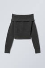 Dunkelgrau - Off-Shoulder-Pullover - 0