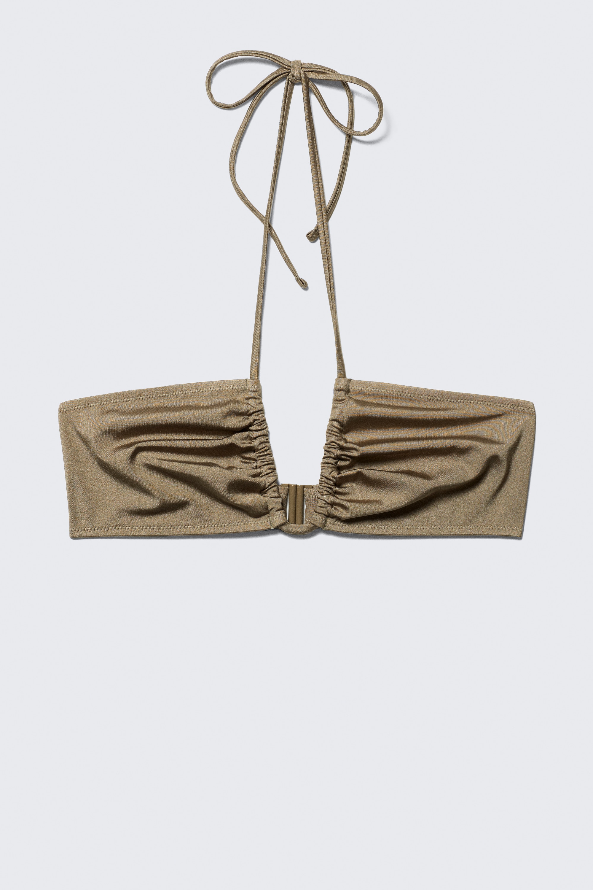 Ruched Halter Bandeau Bikini Top - Dusty Mole/Dark Brown/Black