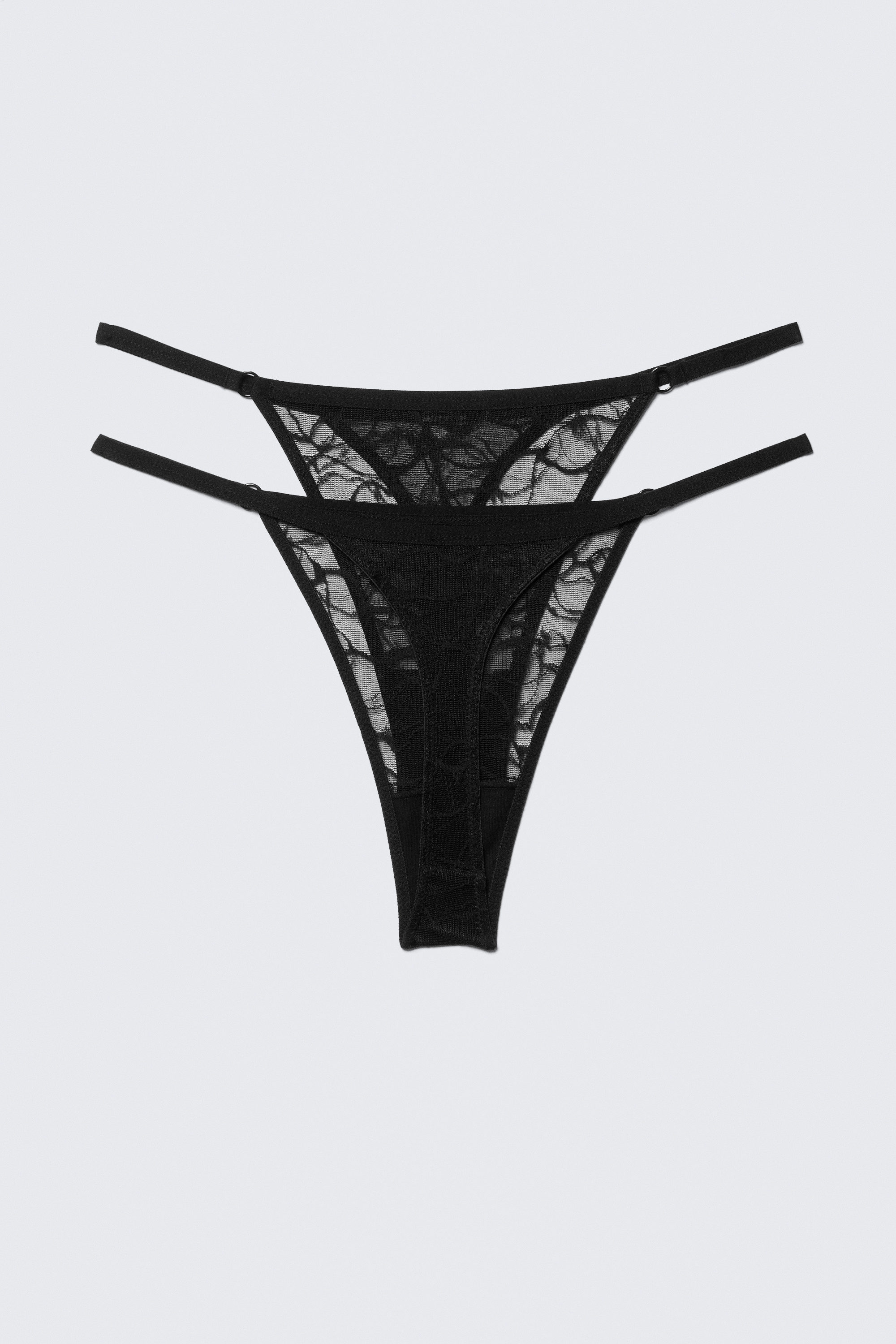 Black - 2-pack Swirly Lace Tanga Thongs - 2