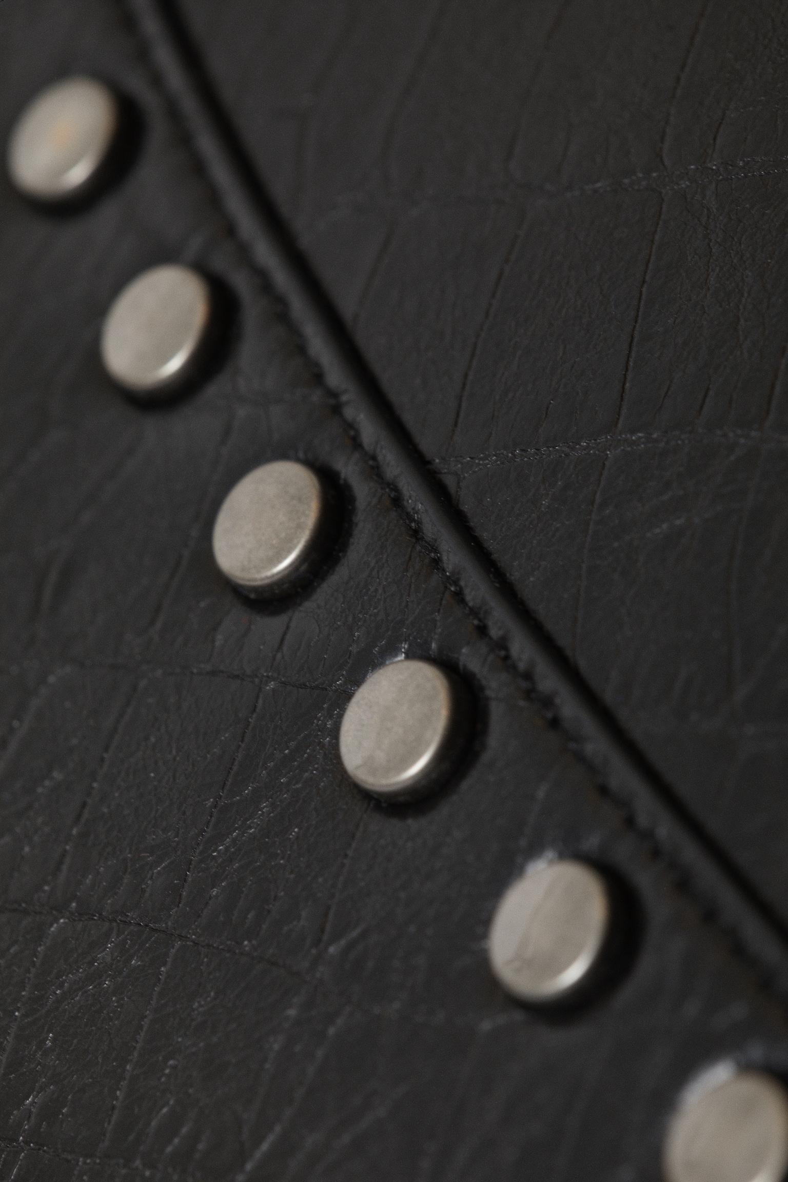 Studded Faux Leather Shoulder Bag - Black - 4