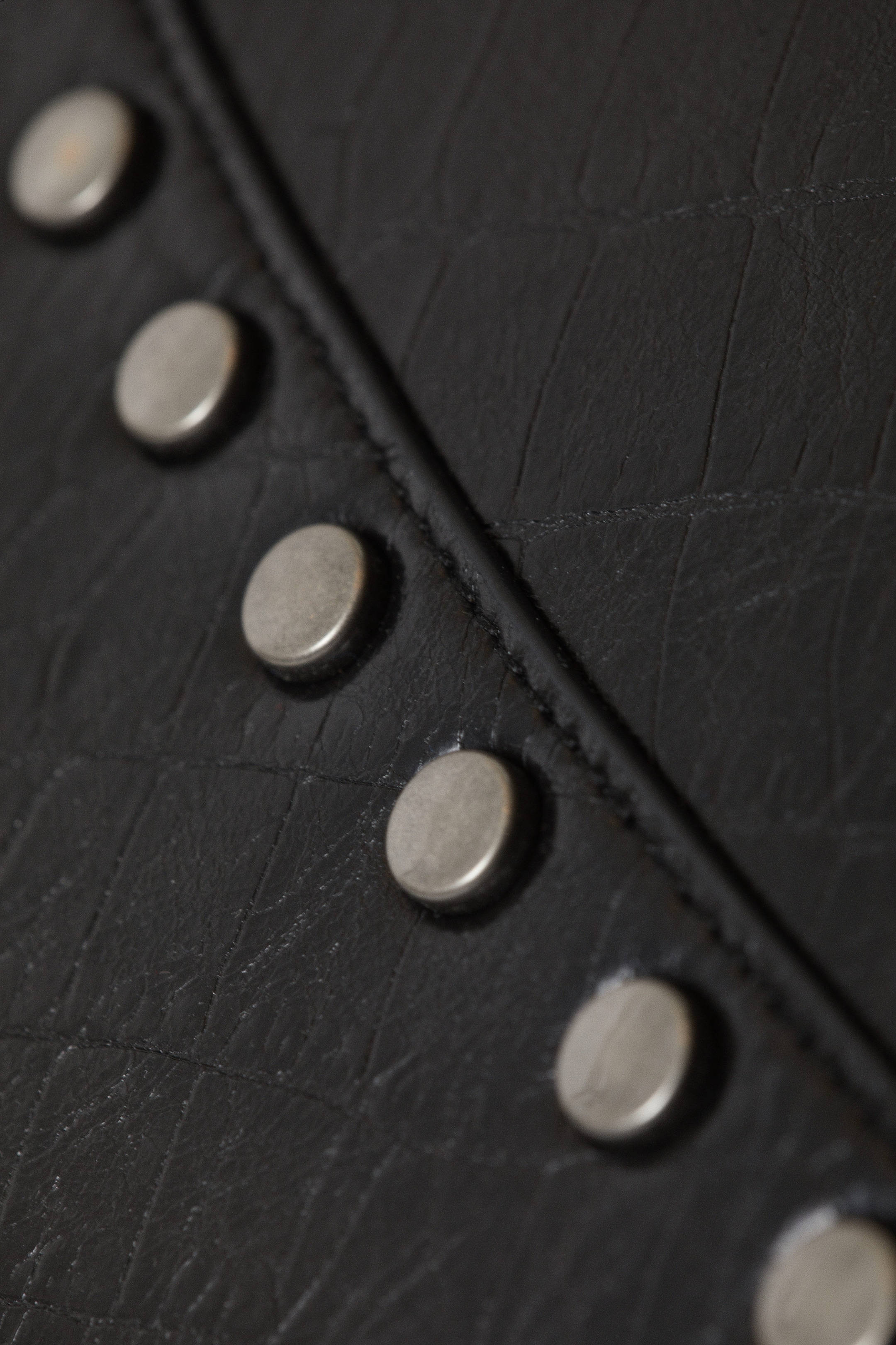 Black - Studded Faux Leather Shoulder Bag - 4