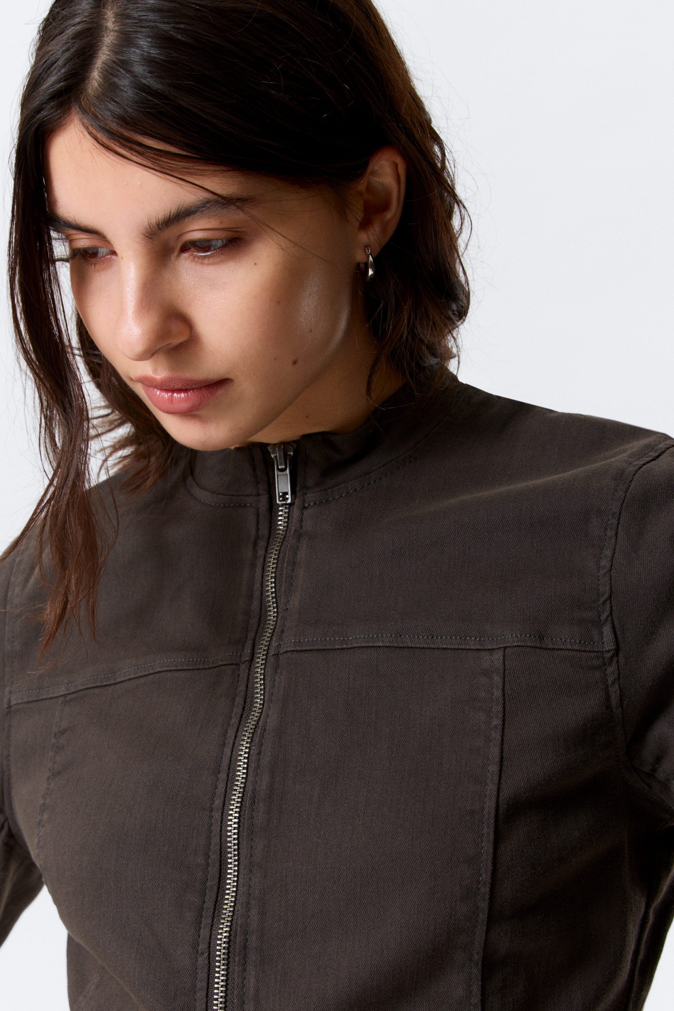 Dark Grey - GENEVIEVE SLIM STRUCTURED COTTON ZIP JACKET - 2