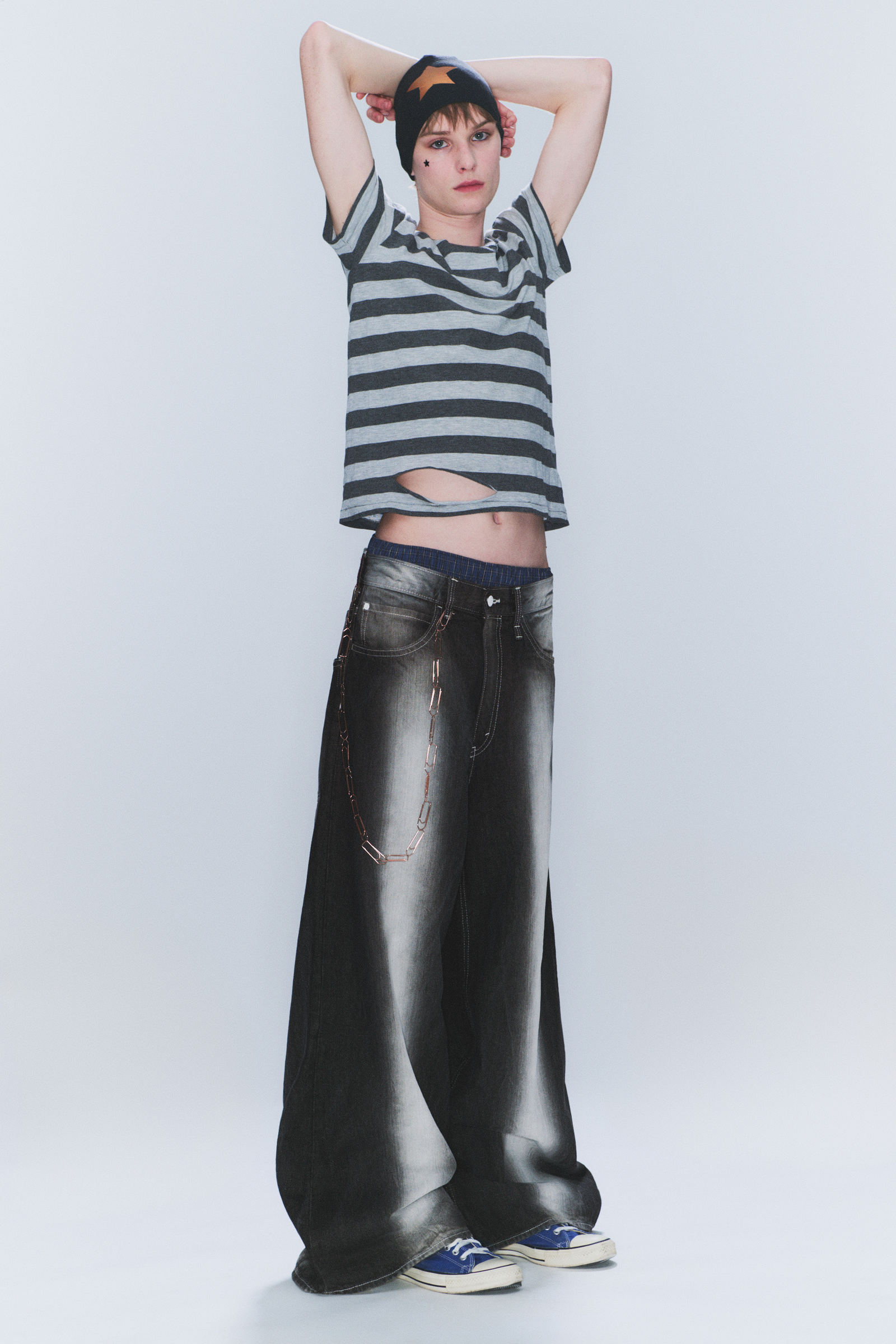 rad super regular waist loose wide jeans - Black Spray