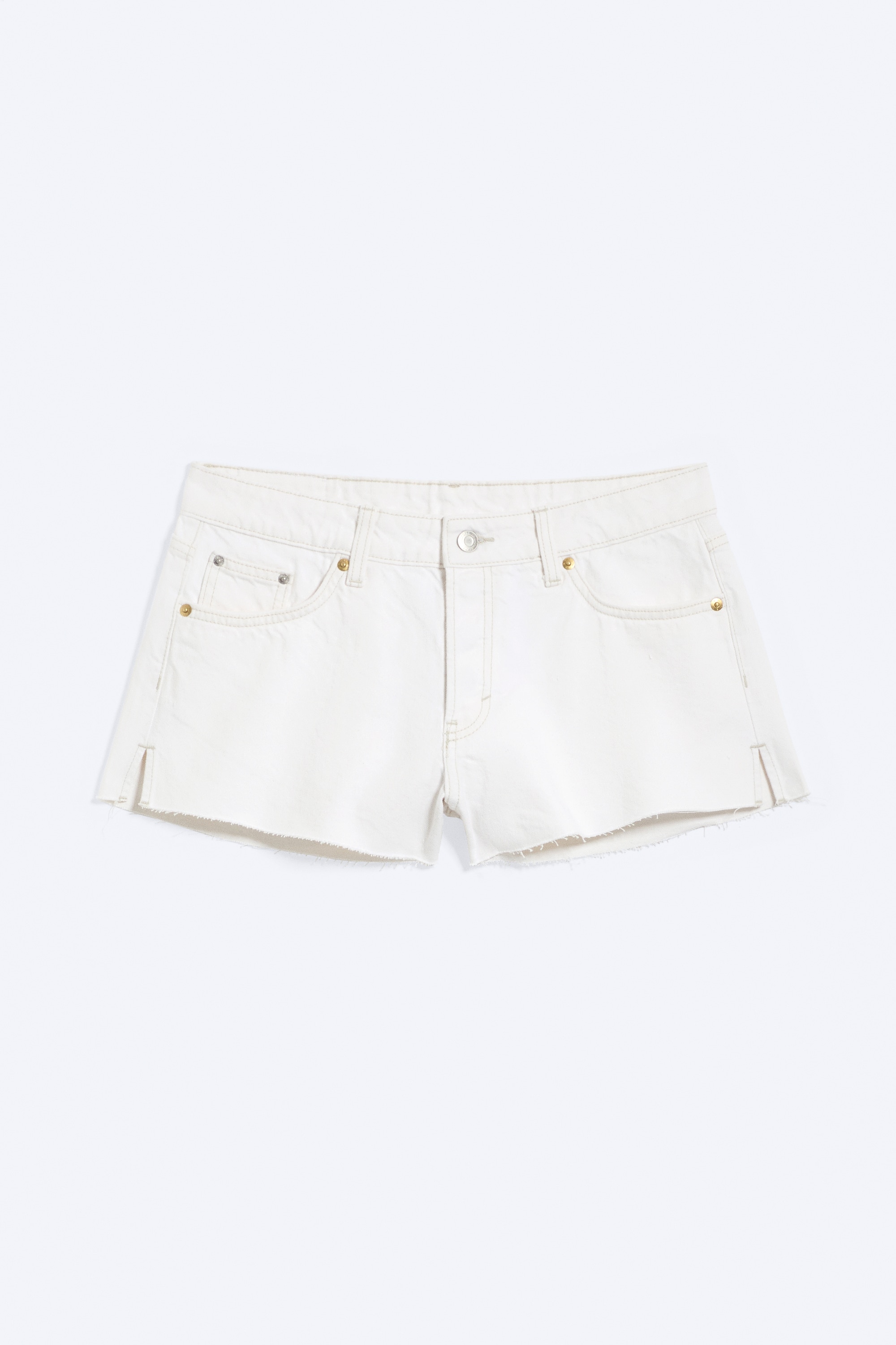 Bite Mini-Shorts de Ganga de Cintura Baixa - Branco Sujo - Branco