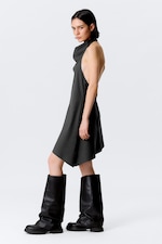 Striped Dark Grey - Draped Halter Cowl Neck Midi Dress - 1