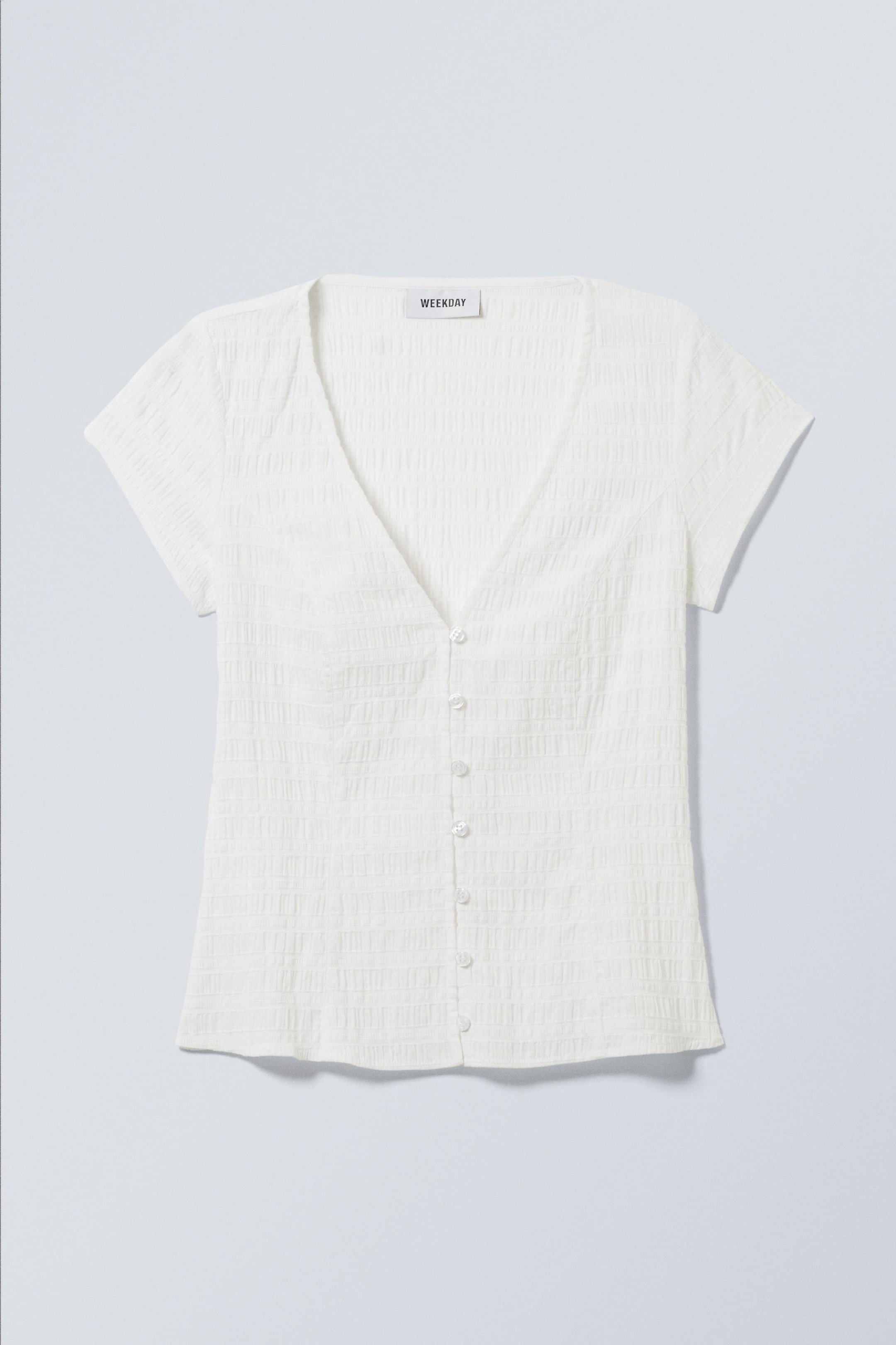 White - Structured Short Sleeve Cotton Top - 0